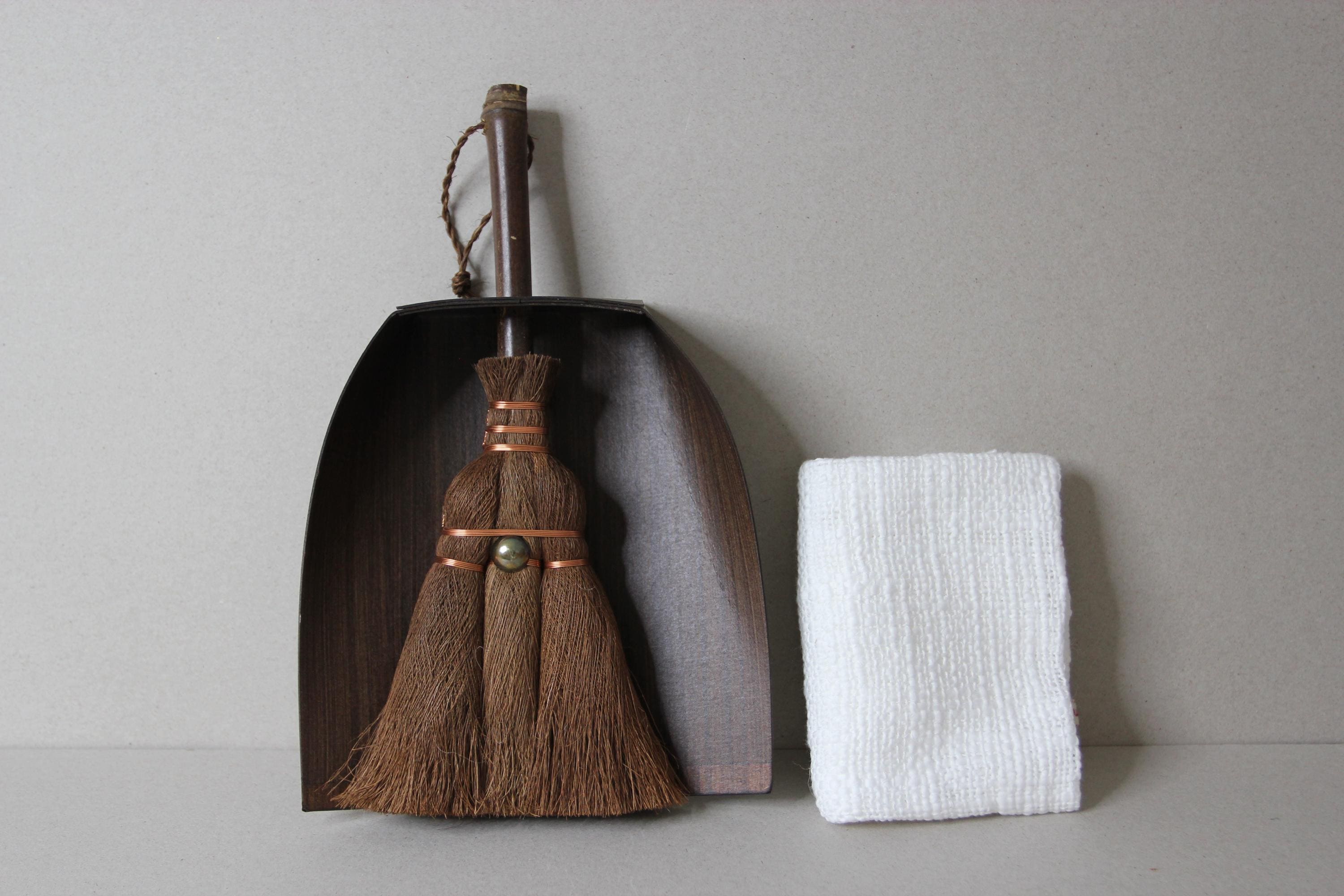 Japanese Palm Broom Set: Handmade Cleaning Tools with Dustpan & Cloth