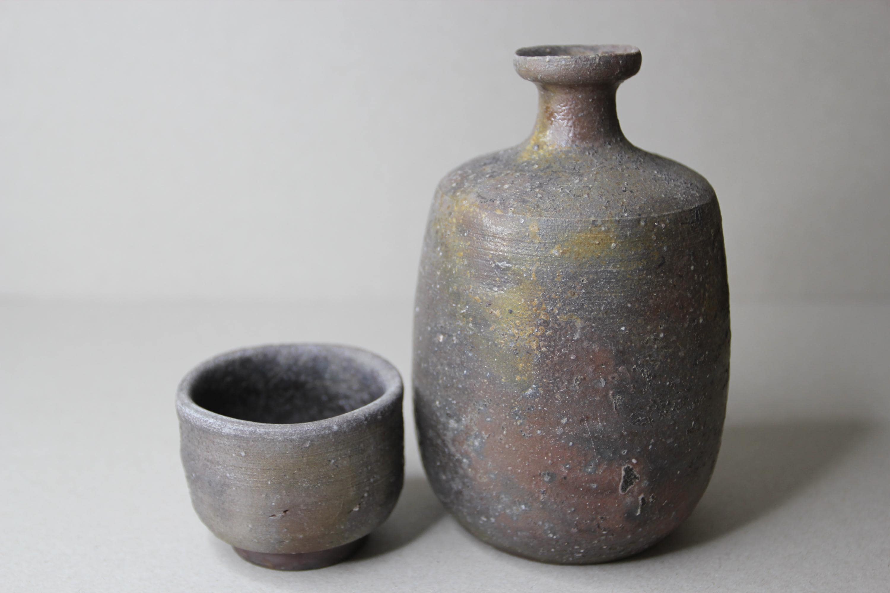 Bizen Ware Sake Set: Authentic Japanese Kankiri-yaki Pottery