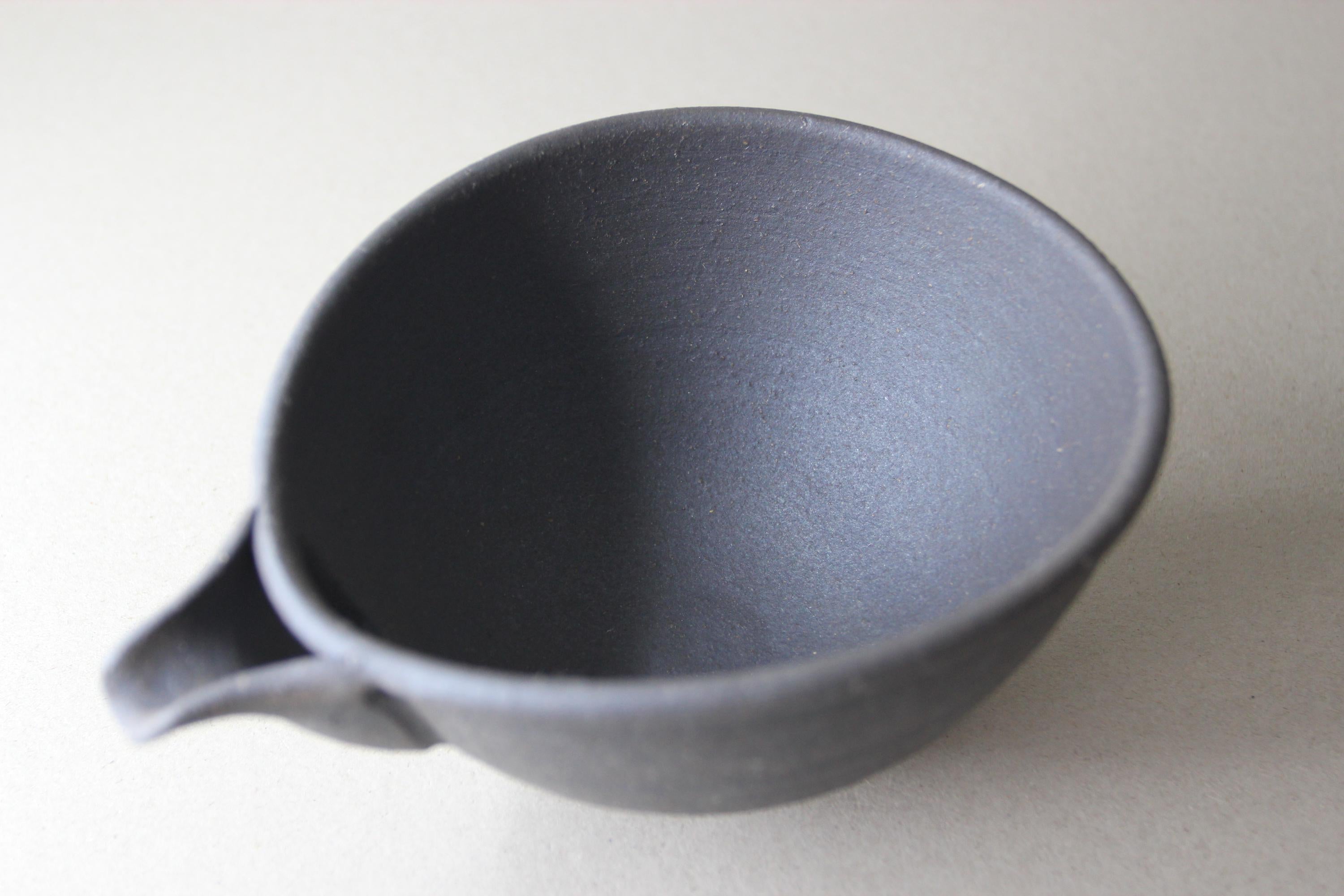 Handmade Japanese Katakuchi Bowl: Dark Clay Sake Pouring Bowl