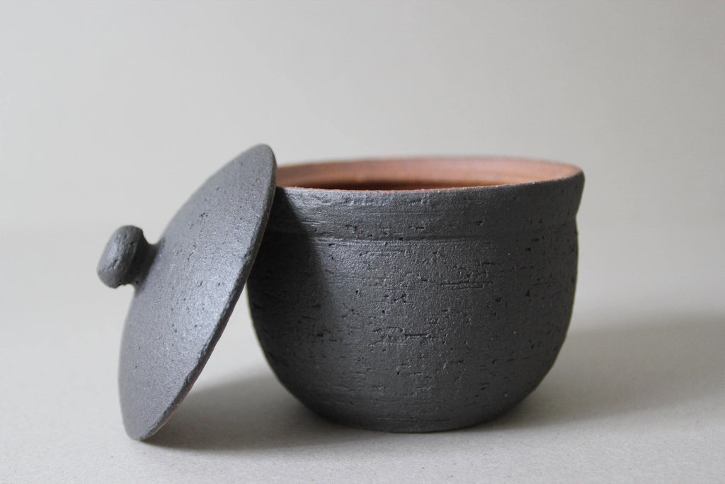 Handmade Shigaraki Salt Pot: Japanese Ceramic Kitchen Jar, Rustic Decor