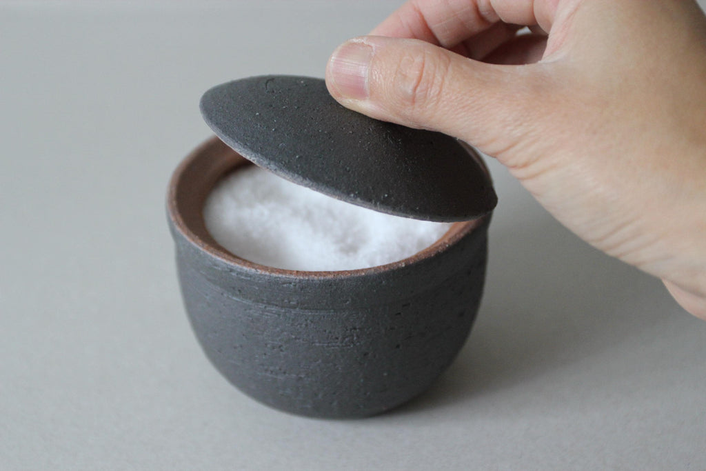 Handmade Shigaraki Salt Pot: Japanese Ceramic Kitchen Jar, Rustic Decor