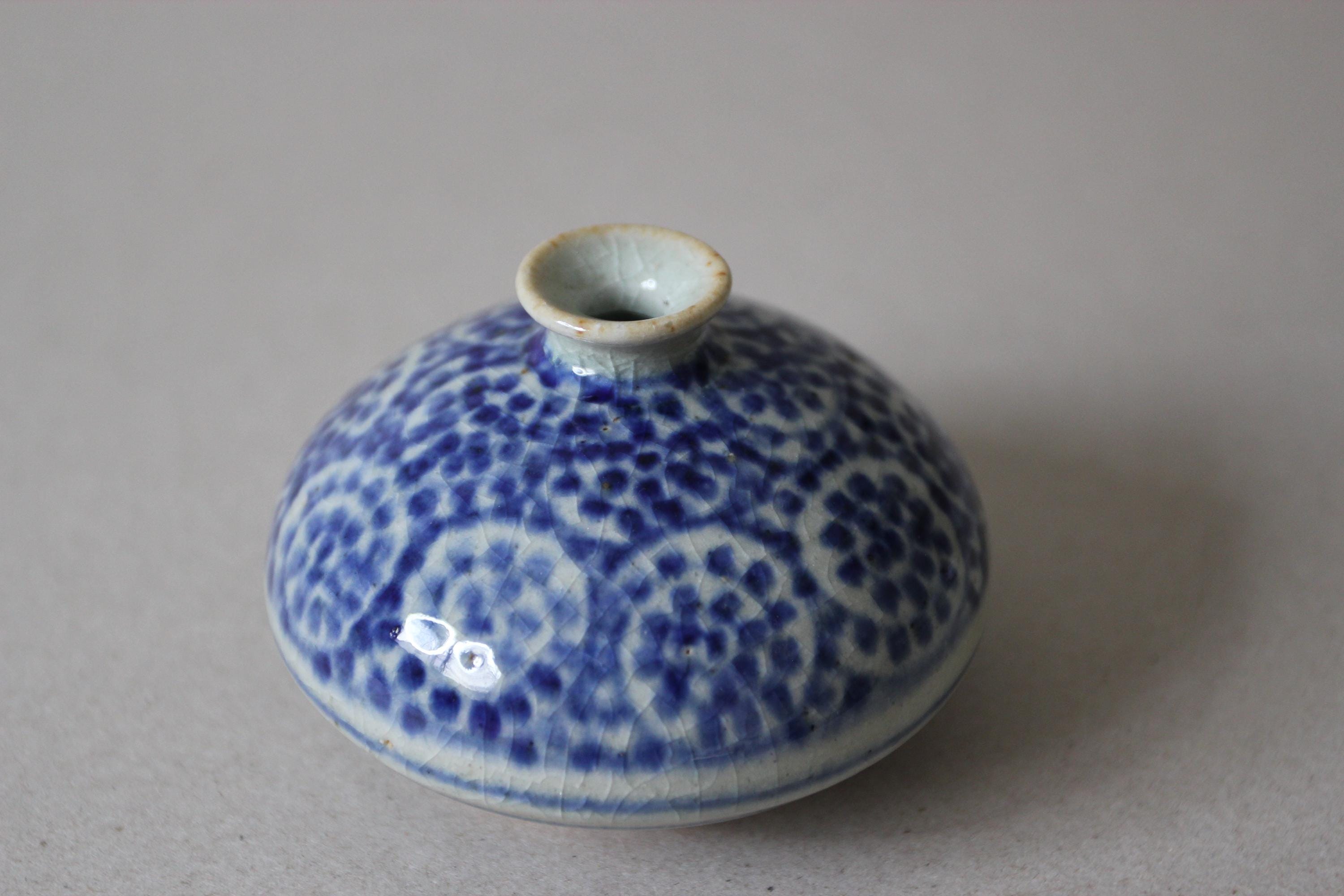 Antique Shigaraki Ware Mini Vase  Blue Japanese Ceramic Bud Vase  Handcrafted Ikebana Pottery  Artisan Gift  Made in Japan
