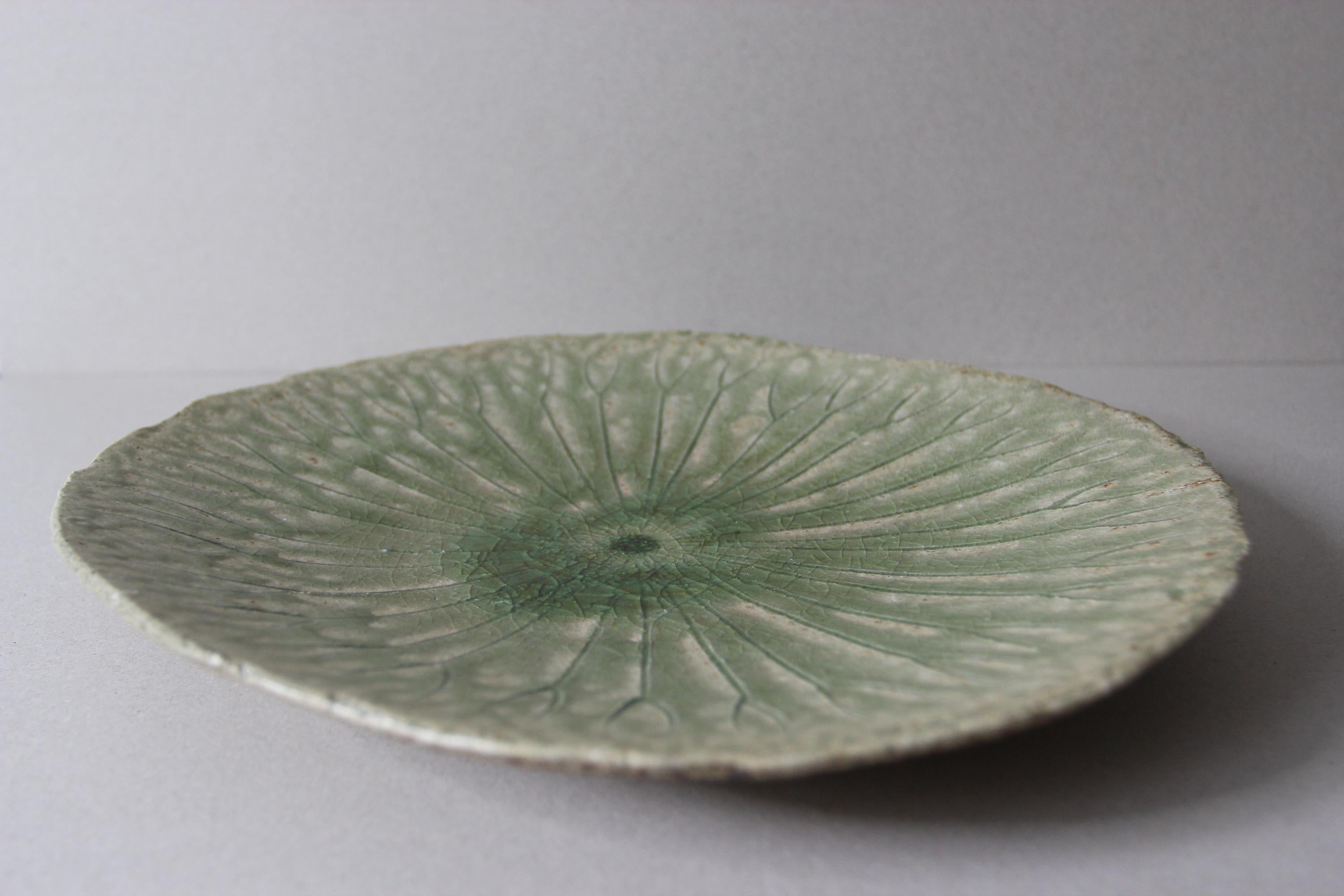 Shigaraki Ware Lotus Leaf Plate  Rustic Japanese Stoneware Dinner Plate  Artisan Tableware Gift  Wabi Sabi Decor  Made in Japan