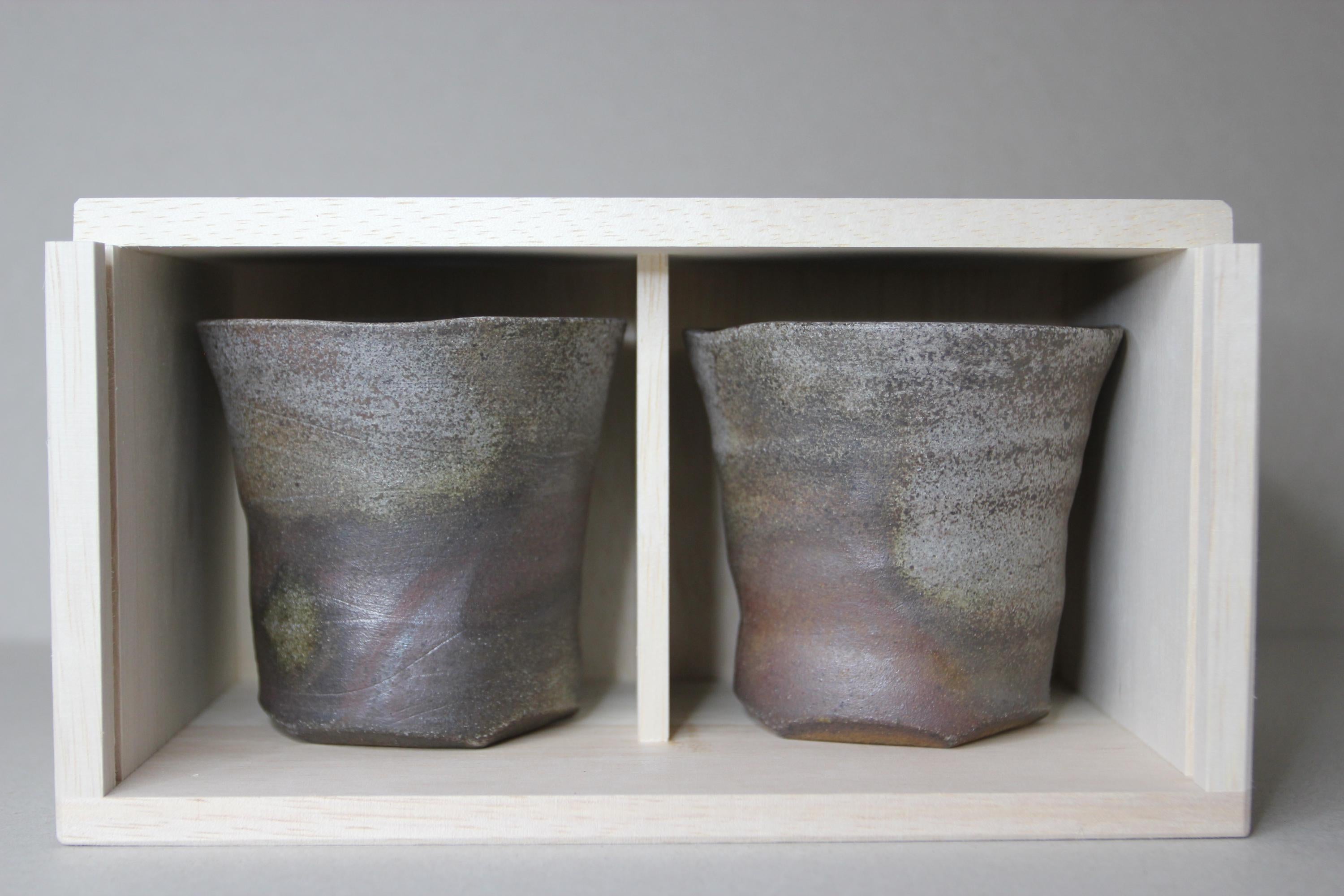 Handmade Bizen Ware Tea Cup Set: Japanese Wabi Sabi Drinkware