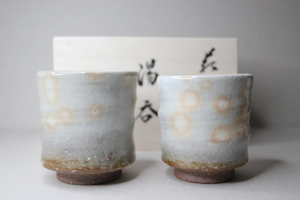 Handmade Hagi Ware Teacup Set: Japanese Ceramic Tea Cups, Wooden Gift Box