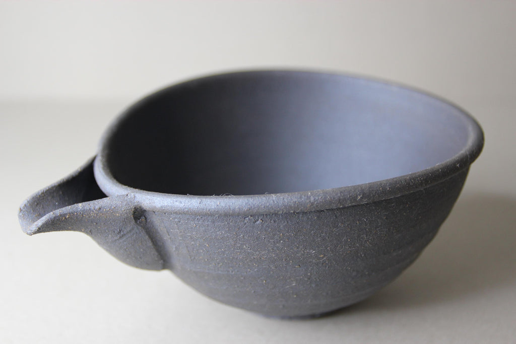 Handmade Japanese Katakuchi Bowl: Dark Clay Sake Pouring Bowl