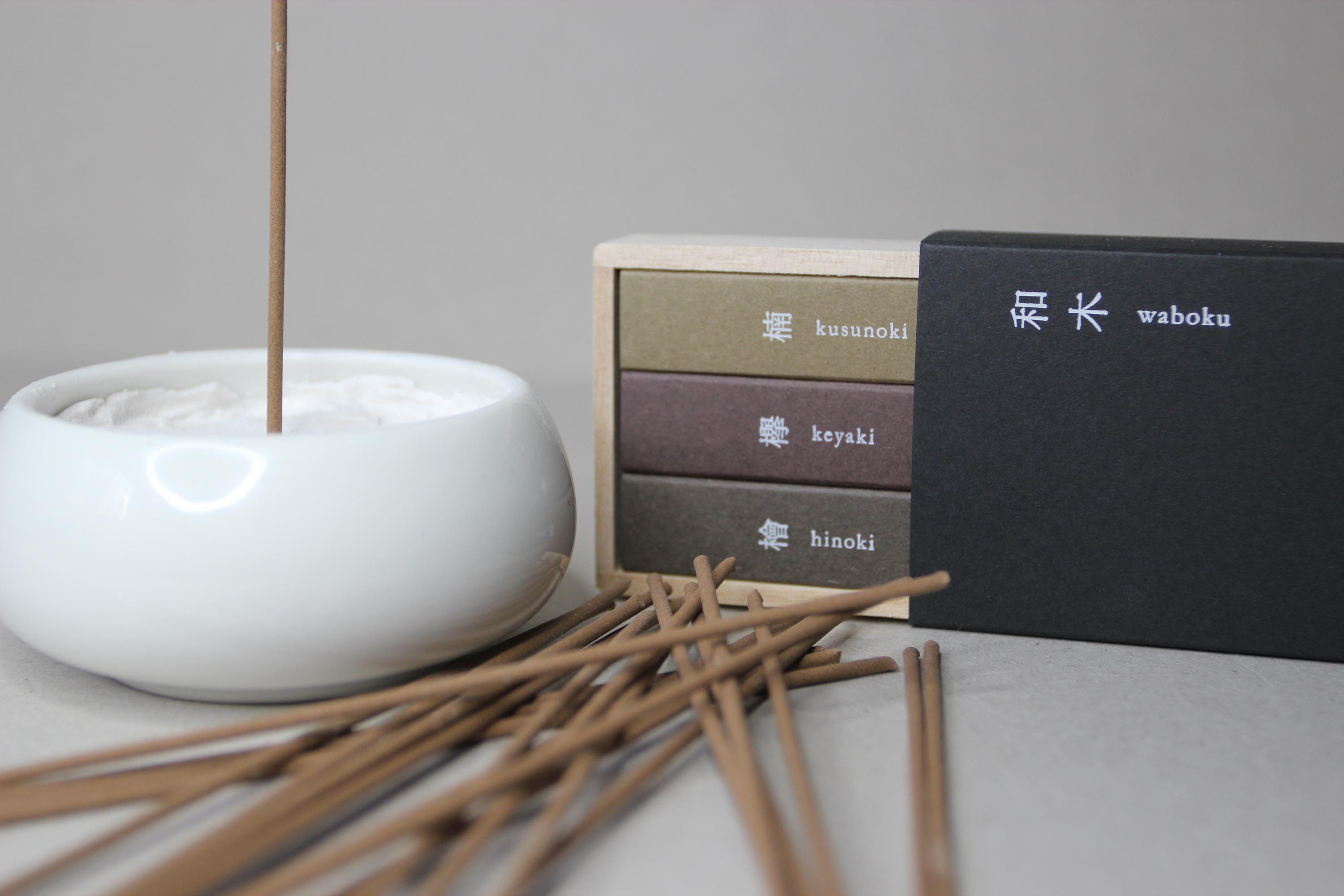 Waboku Japanese Incense Set: Hinoki, Keyaki, Kusunoki - 75 Sticks