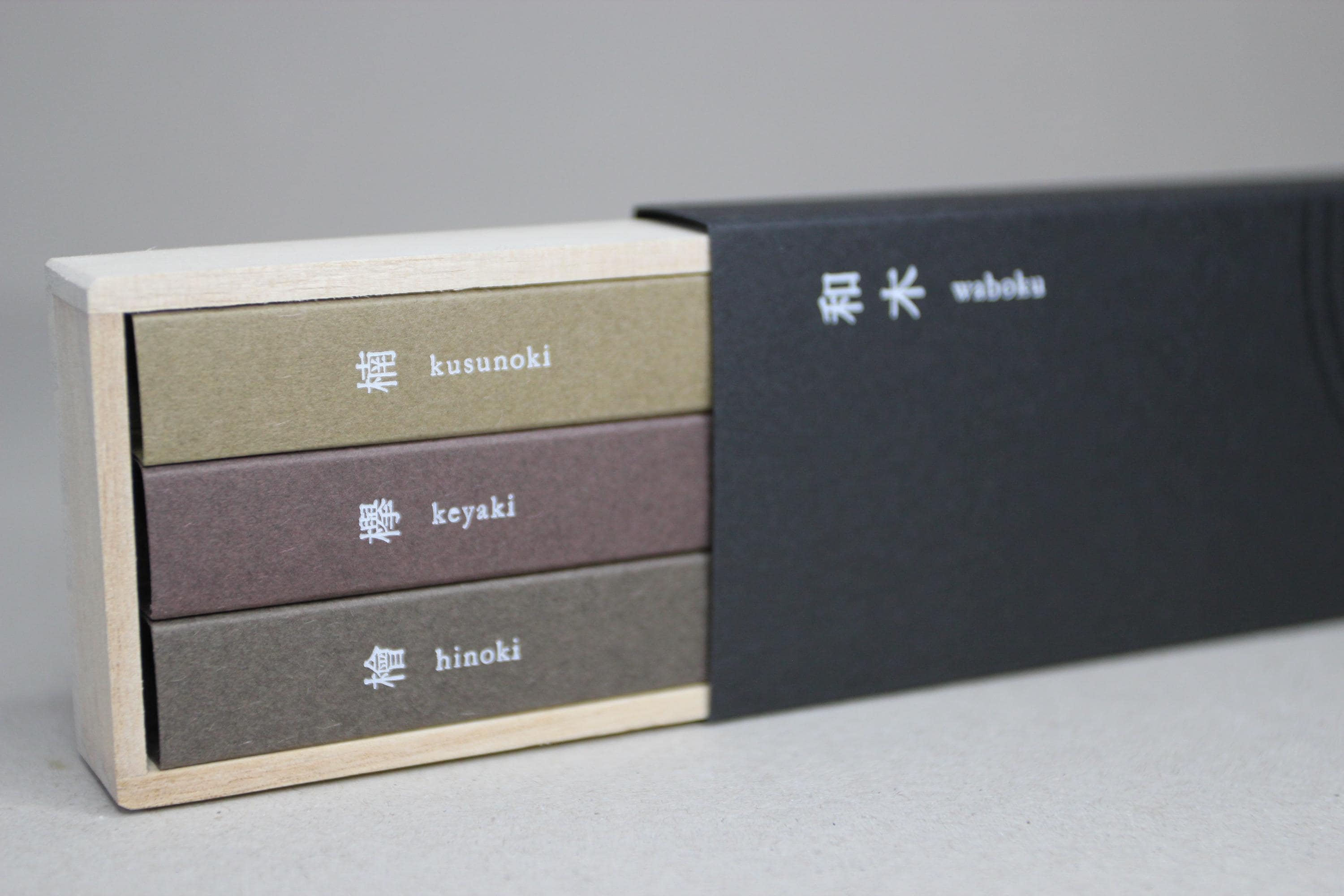 Waboku Japanese Incense Set: Hinoki, Keyaki, Kusunoki - 75 Sticks