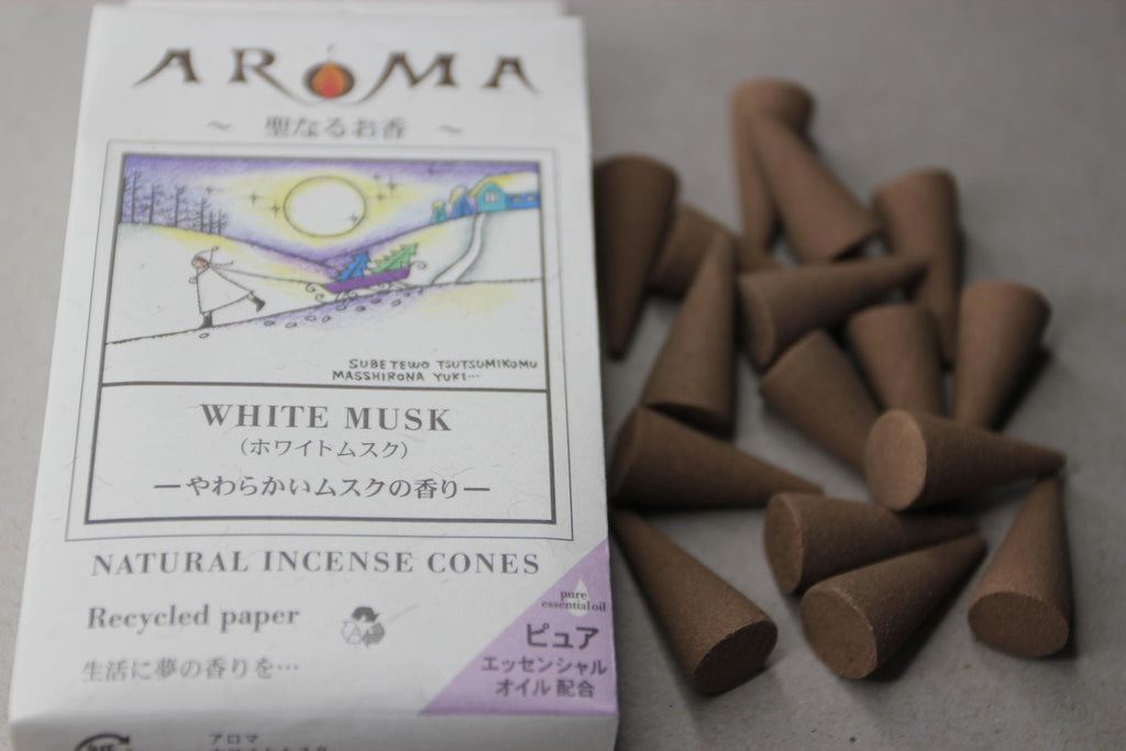 Japanese White Musk Incense Cones: Aromatherapy Meditation Set, Made in Japan