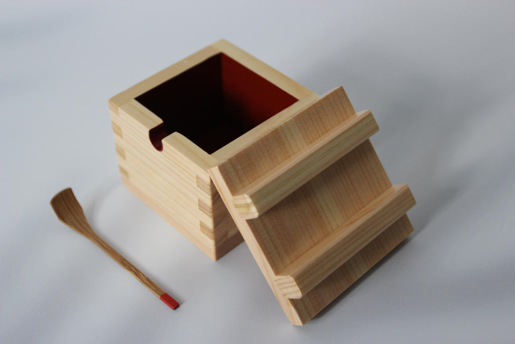 Hinoki Wood Salt Box with Spoon: Japanese Cypress Spice Container