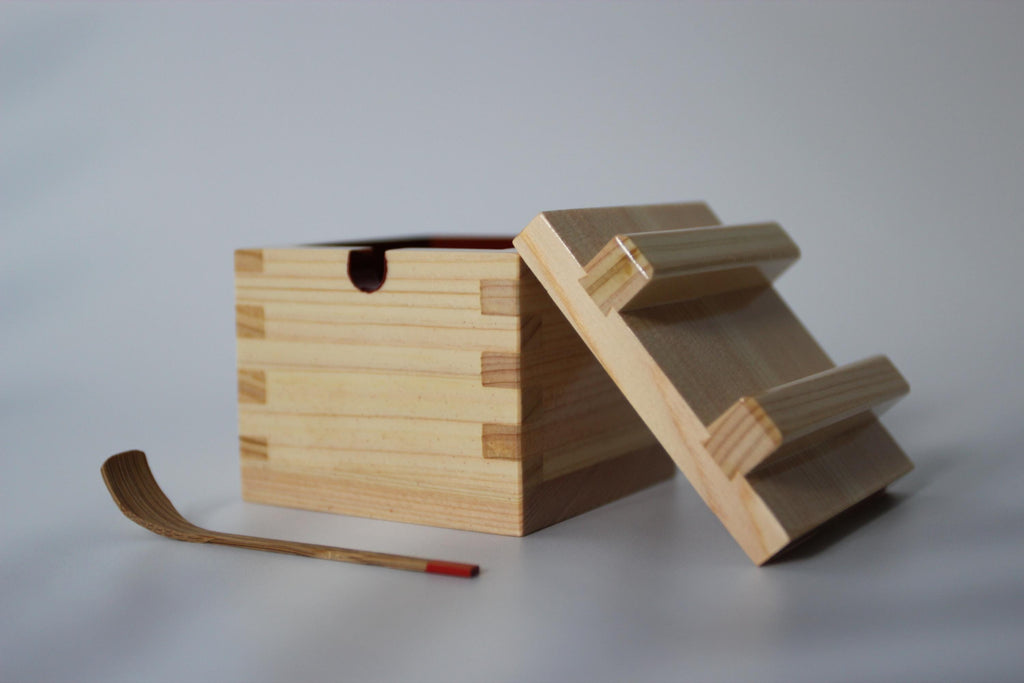Hinoki Wood Salt Box with Spoon: Japanese Cypress Spice Container