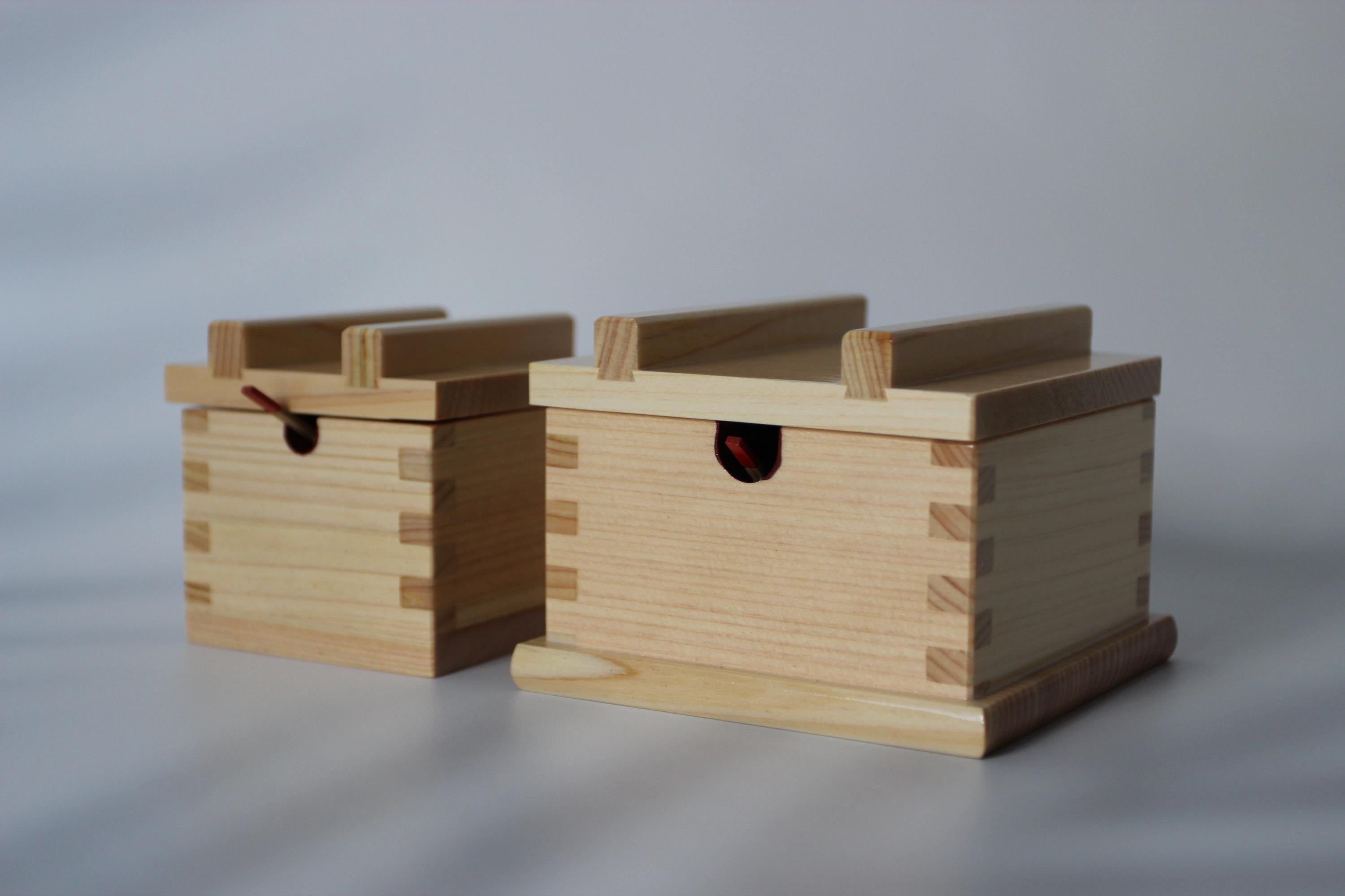 Hinoki Wood Salt Box with Spoon: Japanese Cypress Spice Container