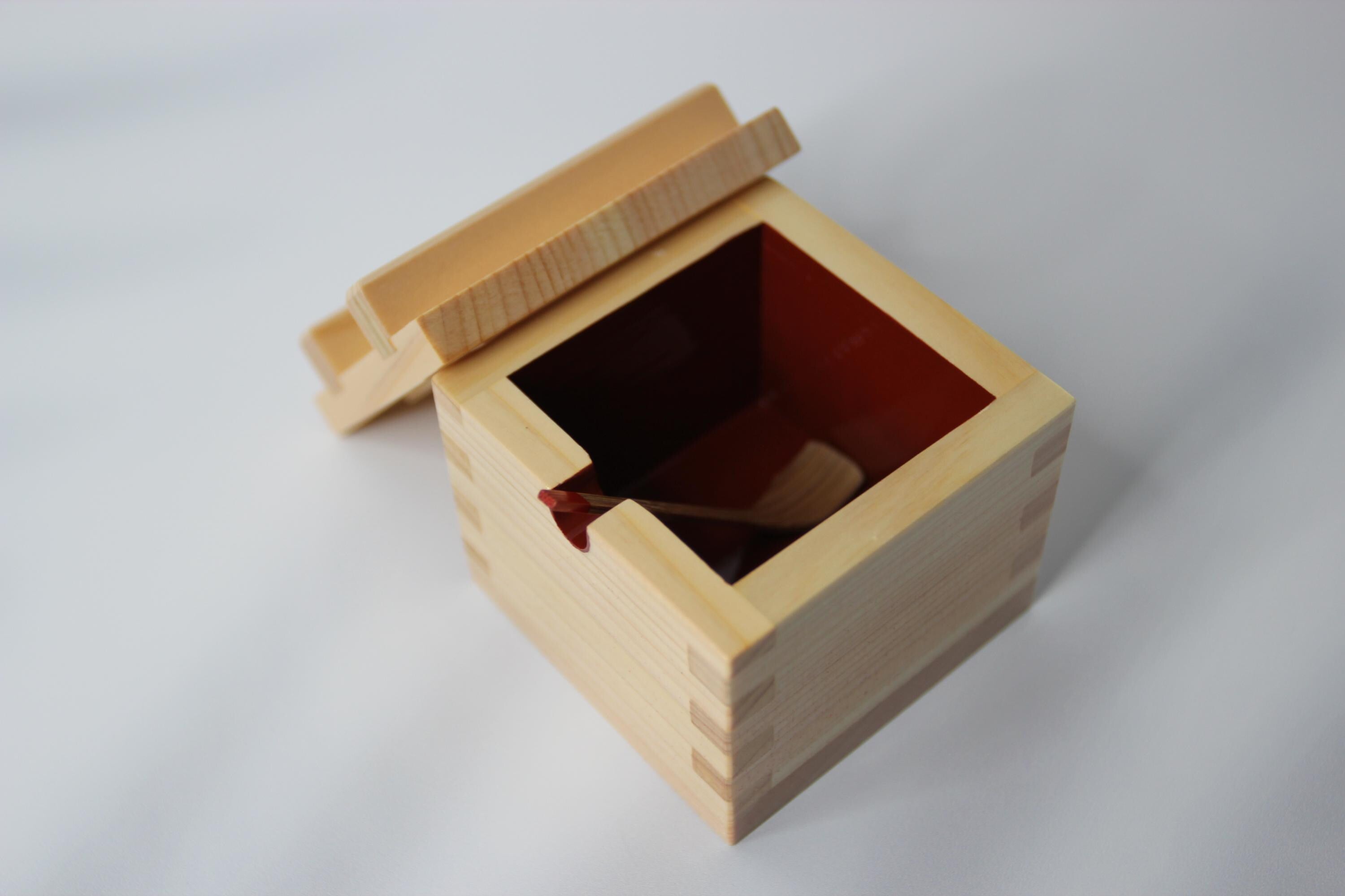 Hinoki Wood Salt Box with Spoon: Japanese Cypress Spice Container