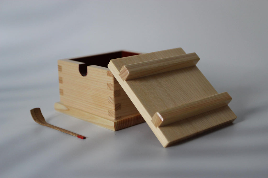 Hinoki Wood Salt Box with Spoon: Japanese Cypress Spice Container