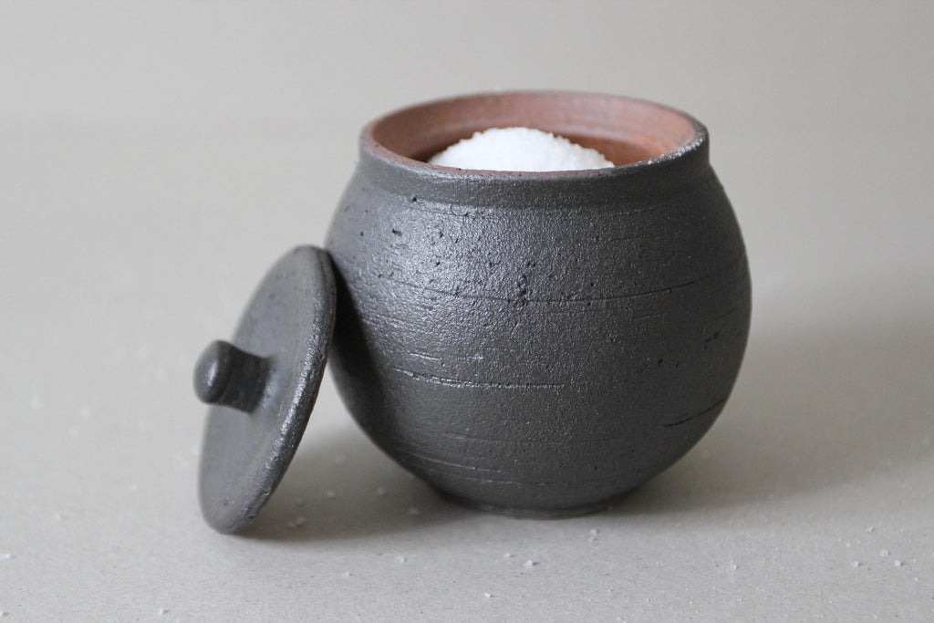 Handmade Shigaraki Ceramic Salt Pot: Rustic Japanese Kitchen Jar