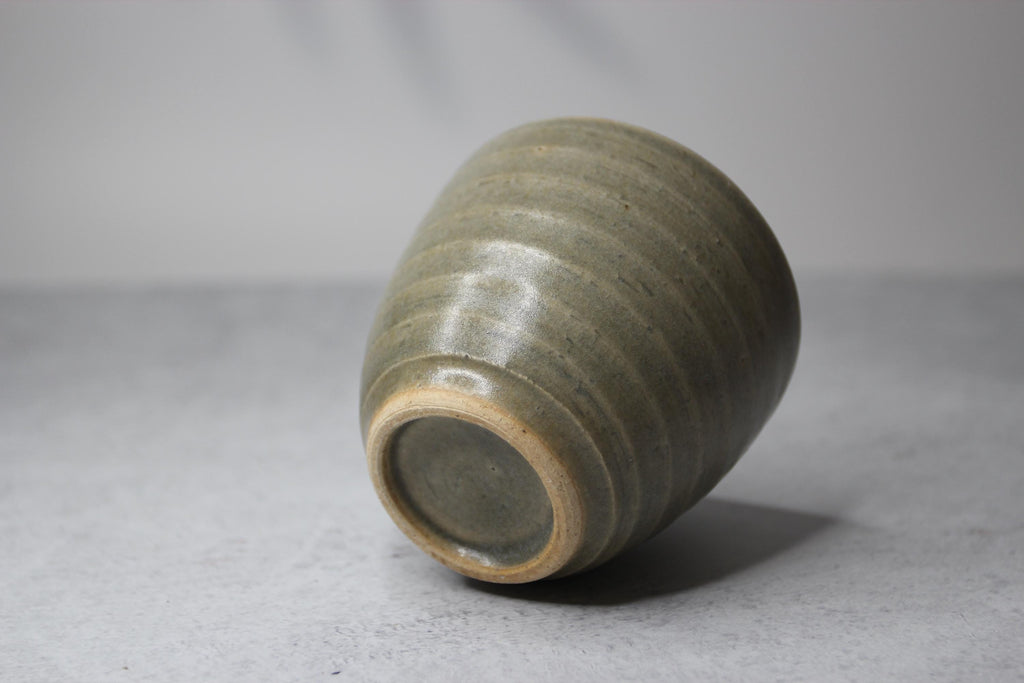 Japanese Shigaraki Ware Olive Ceramic Teacup: Rustic Handmade Pottery