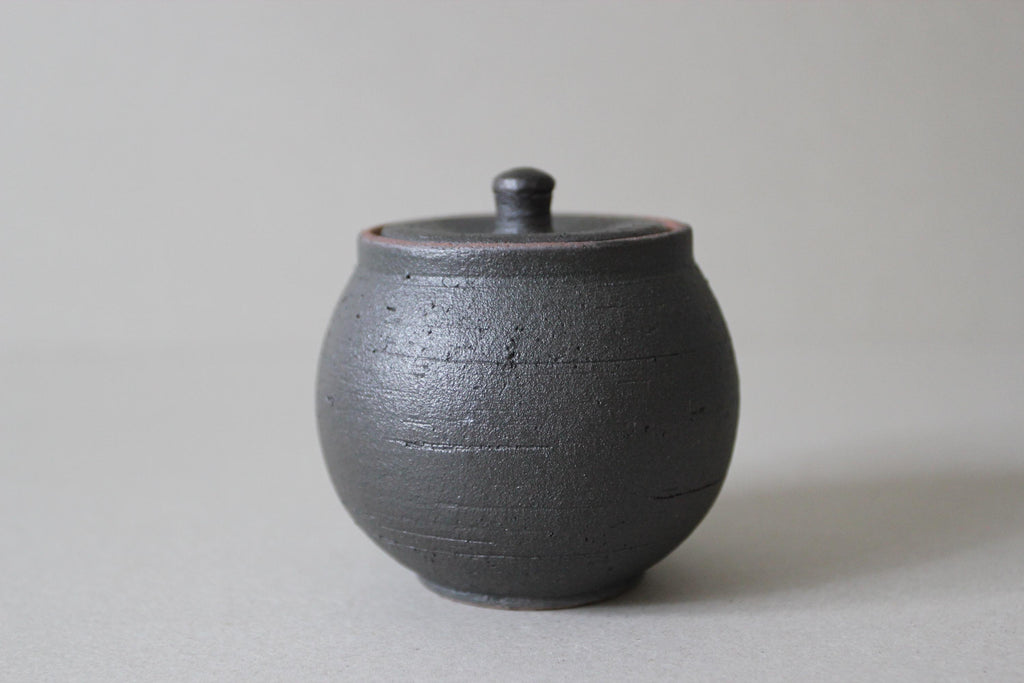 Handmade Shigaraki Ceramic Salt Pot: Rustic Japanese Kitchen Jar