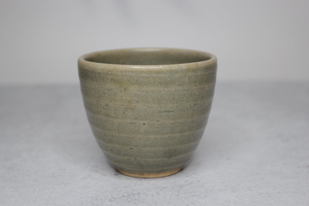 Japanese Shigaraki Ware Olive Ceramic Teacup: Rustic Handmade Pottery