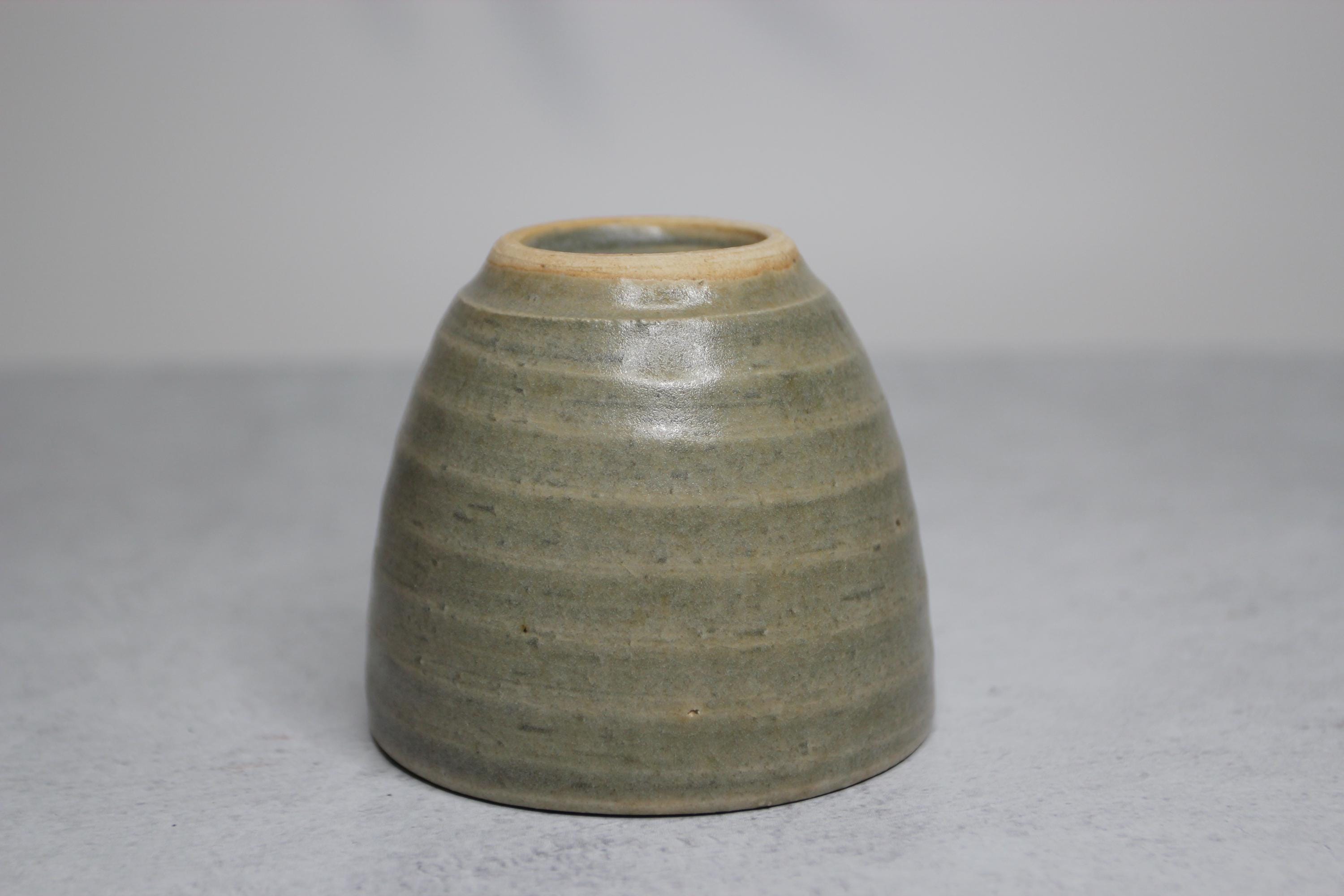 Japanese Shigaraki Ware Olive Ceramic Teacup: Rustic Handmade Pottery