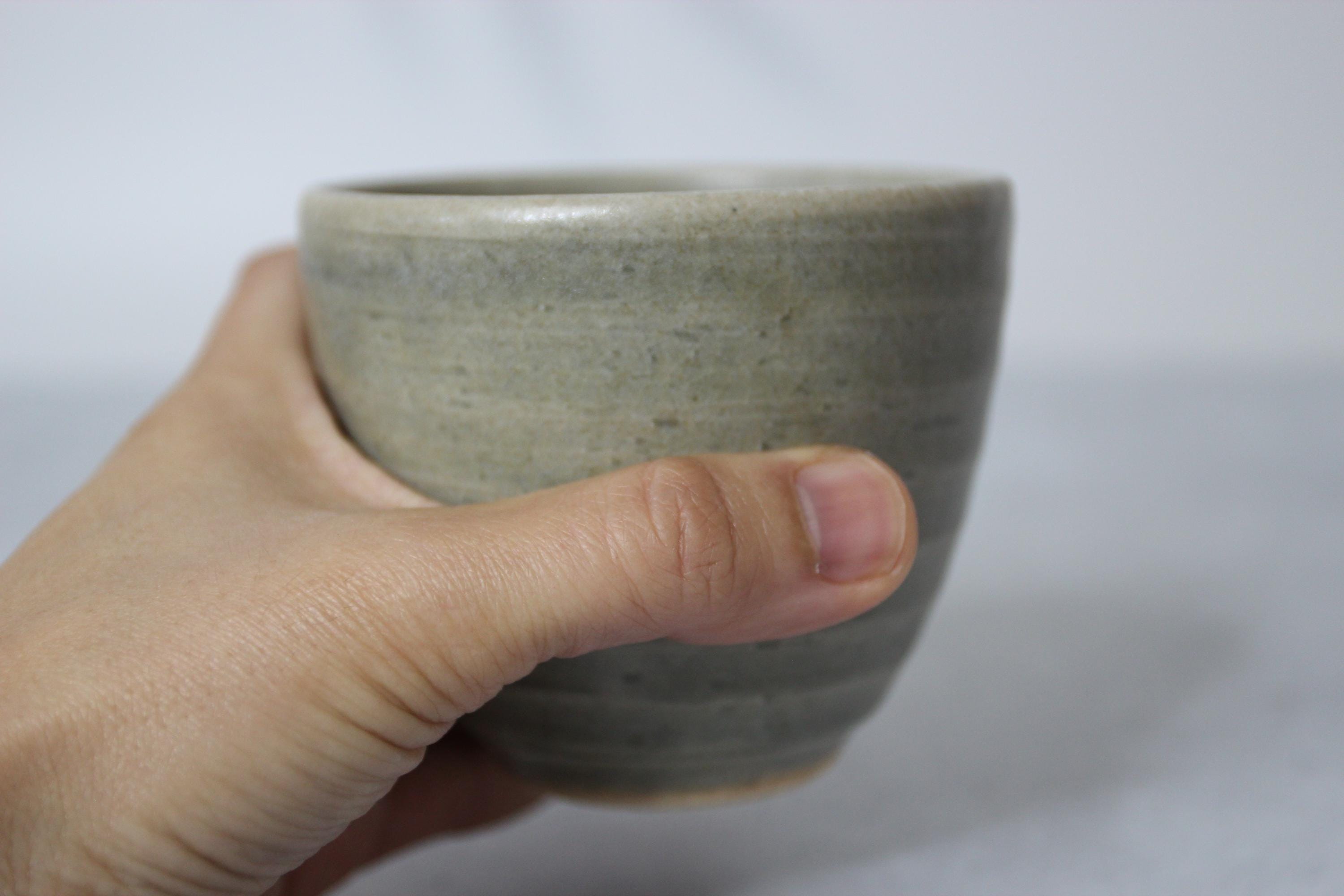 Japanese Shigaraki Ware Olive Ceramic Teacup: Rustic Handmade Pottery