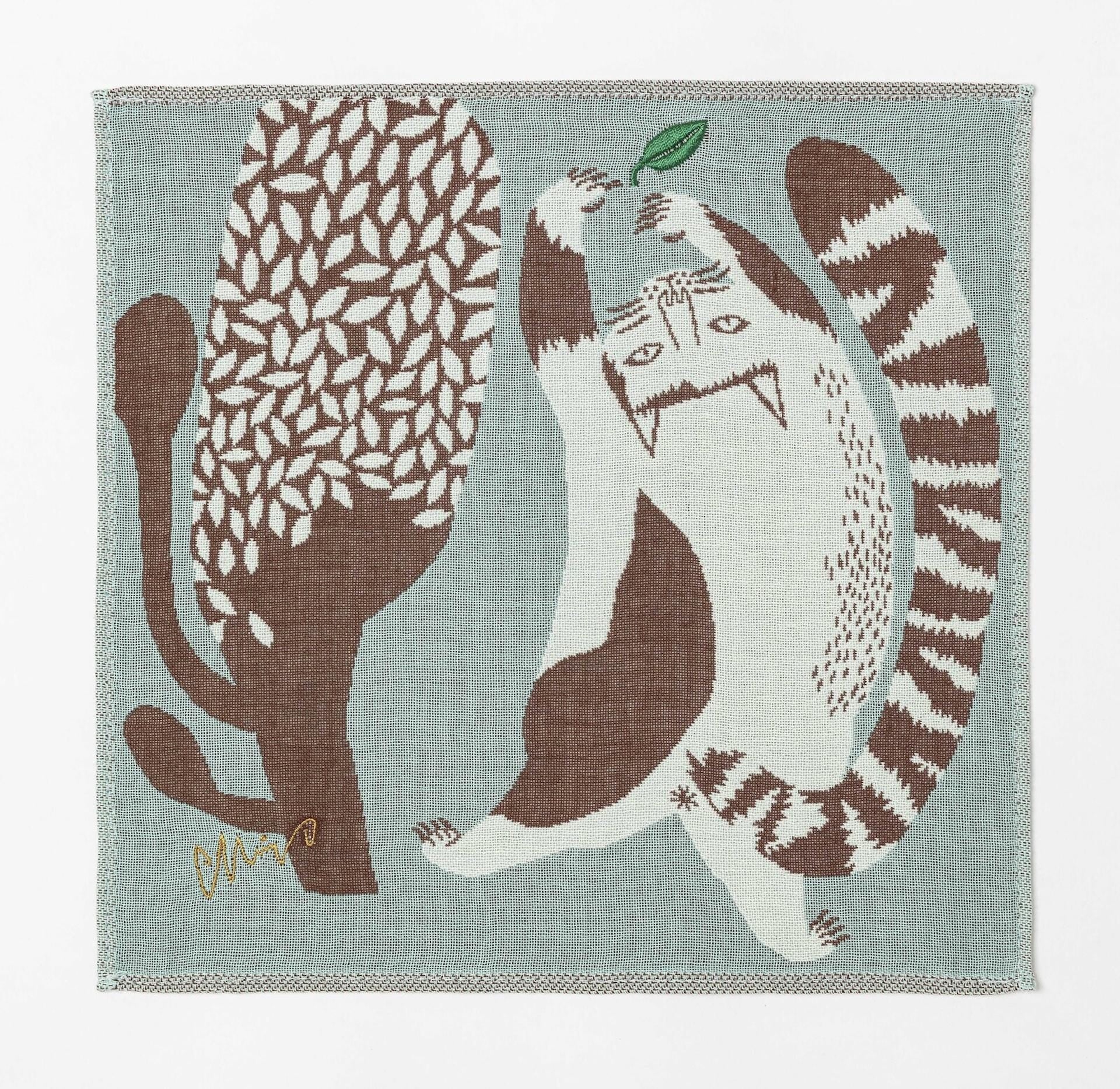 Embroidered Animal Gauze Handkerchief: Japanese Cotton Hanky (25x25cm)