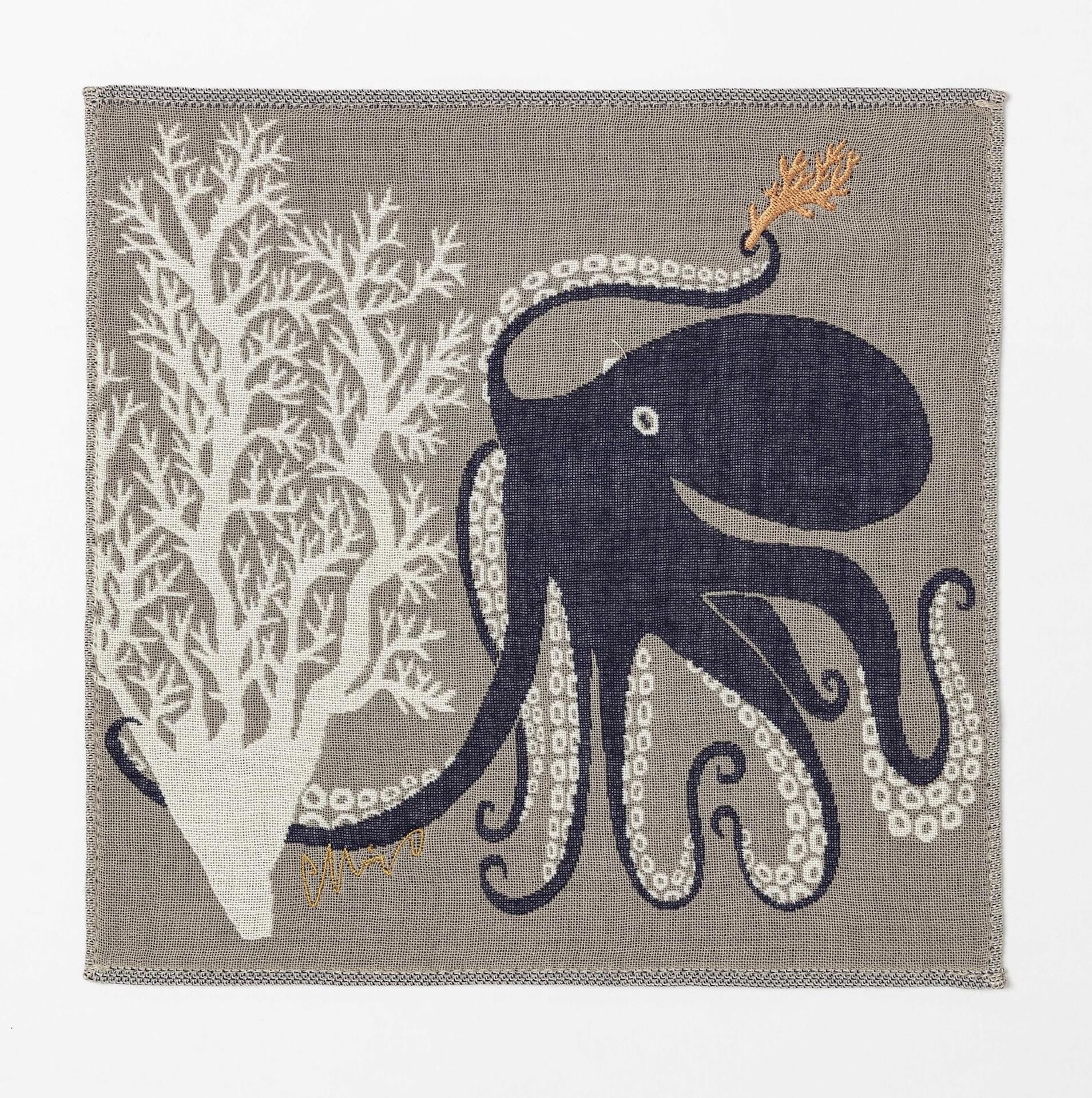 Embroidered Animal Gauze Handkerchief: Japanese Cotton Hanky (25x25cm)