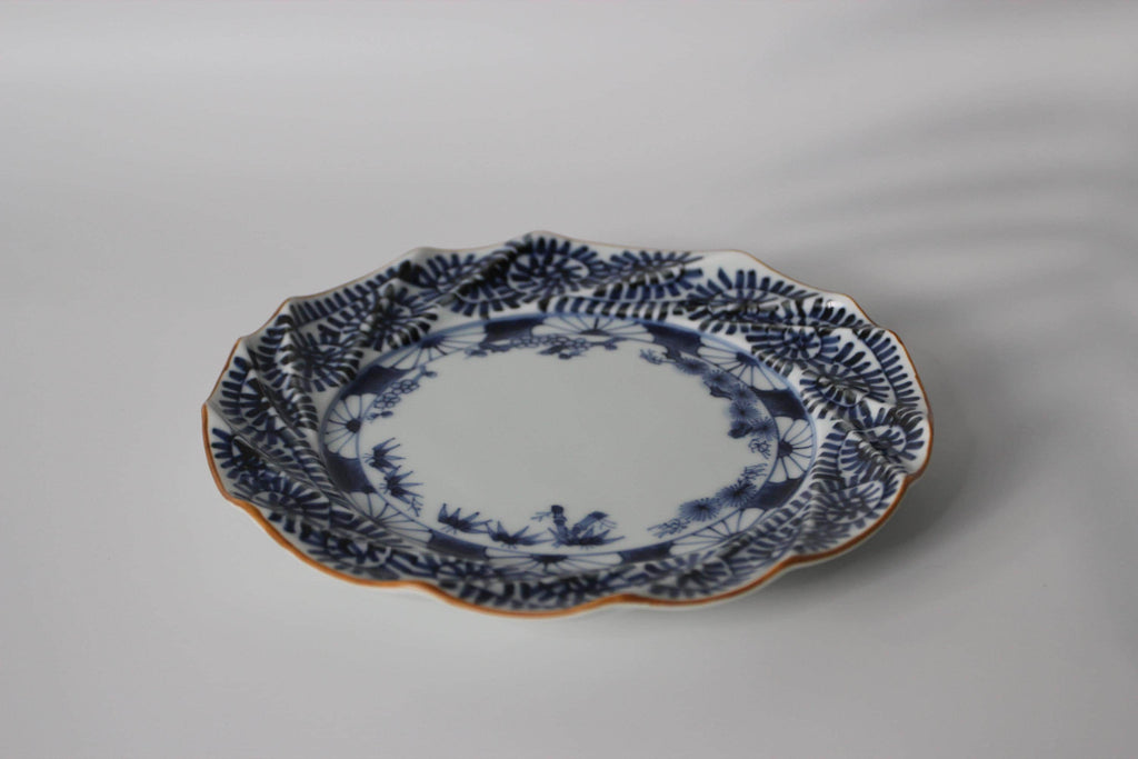 Hand-Painted Hasami Plate: Arita Ware Porcelain, Japanese Pine & Plum Design