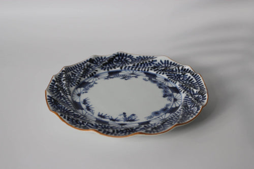 Hand-Painted Hasami Plate: Arita Ware Porcelain, Japanese Pine & Plum Design