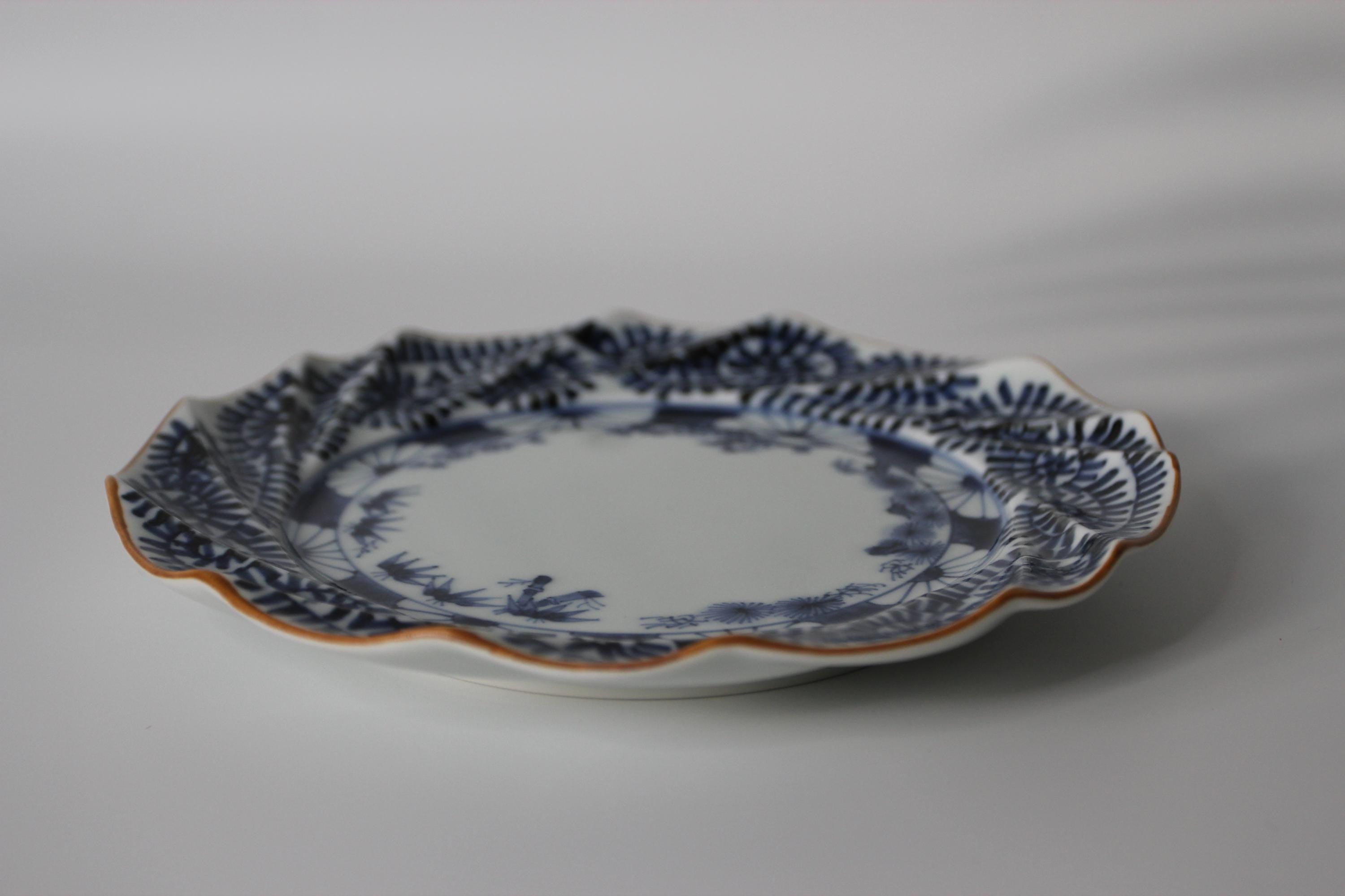 Hand-Painted Hasami Plate: Arita Ware Porcelain, Japanese Pine & Plum Design