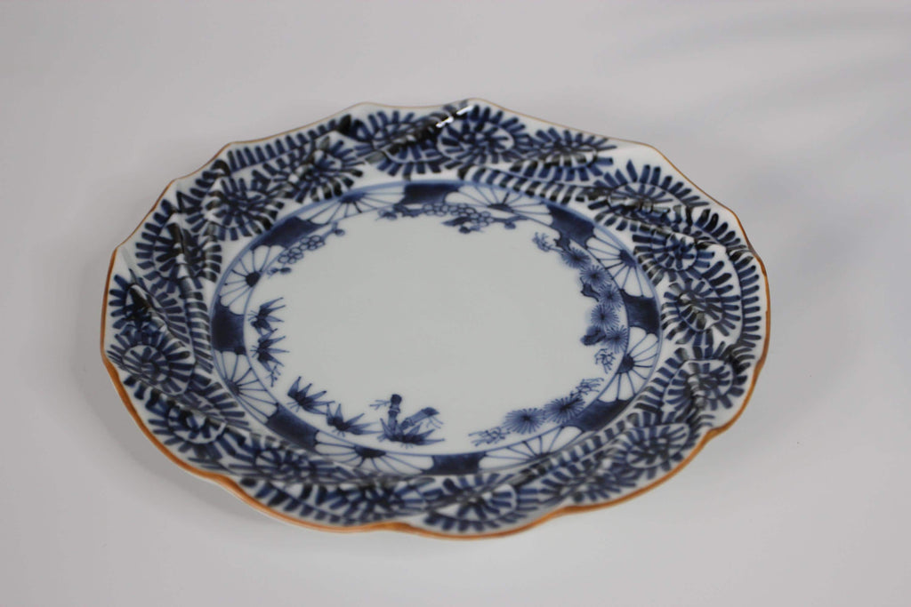 Hand-Painted Hasami Plate: Arita Ware Porcelain, Japanese Pine & Plum Design