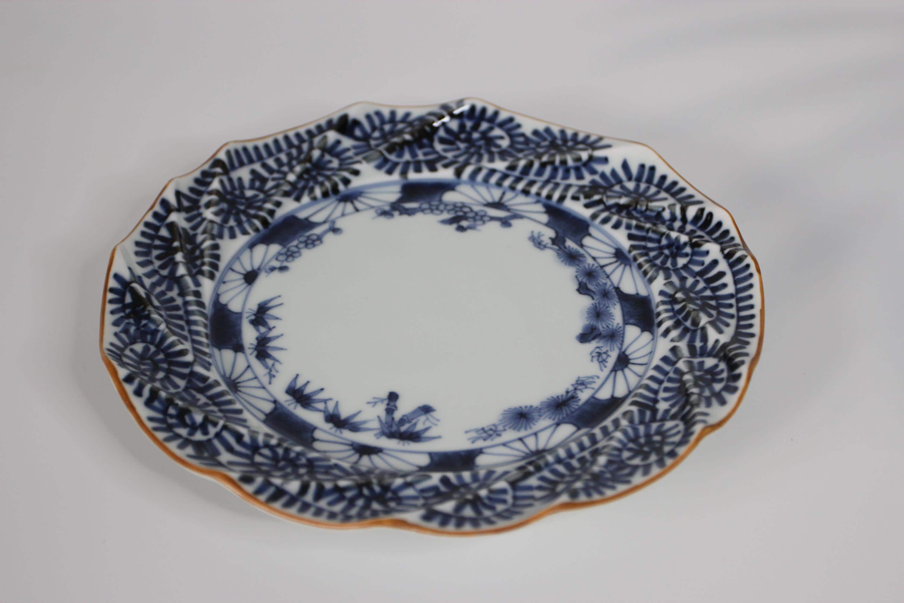 Hand-Painted Hasami Plate: Arita Ware Porcelain, Japanese Pine & Plum Design