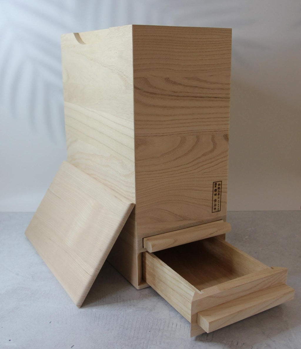 Handmade Paulownia Wood Rice Bin | Japanese Senshu Craft, 10kg