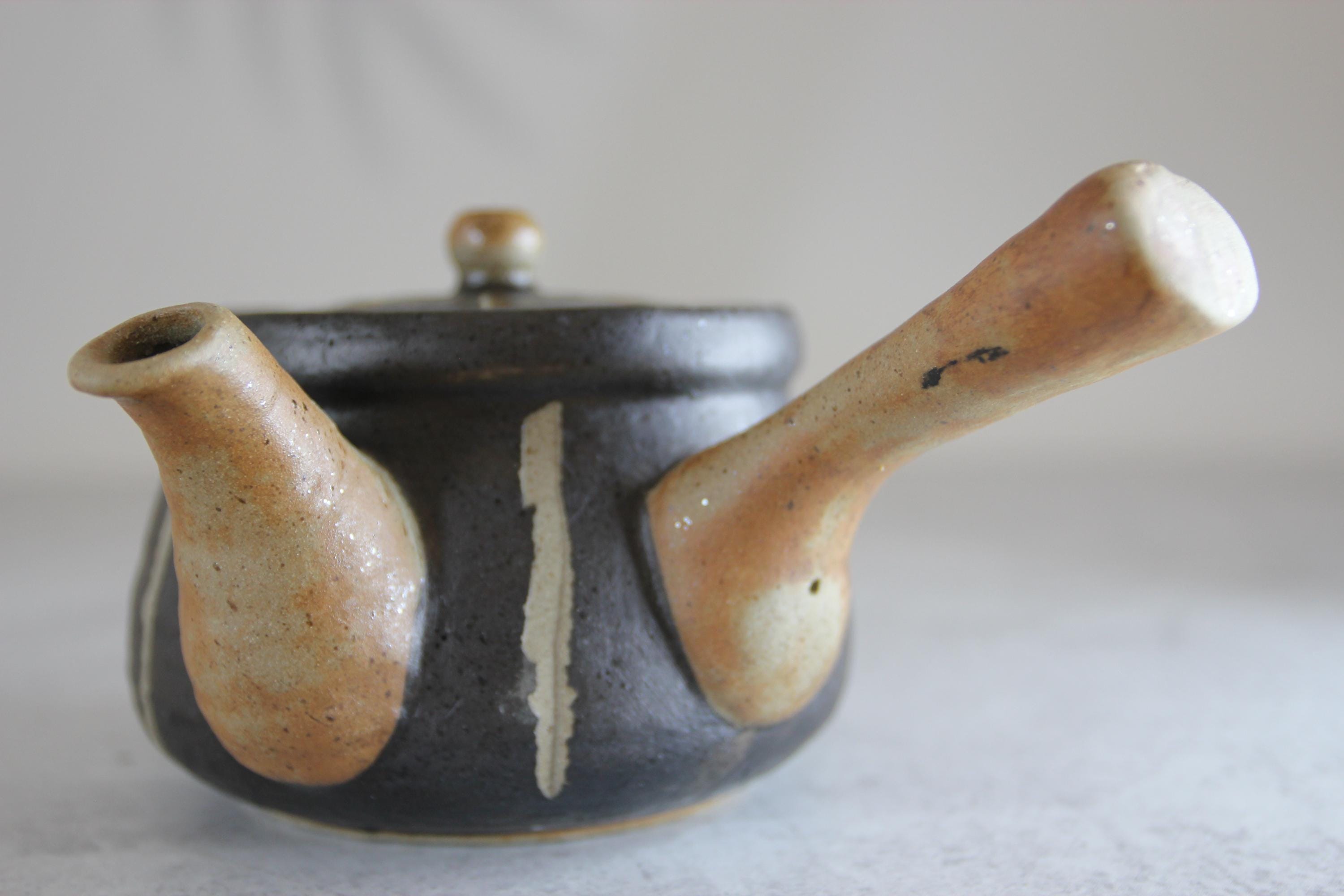Japanese Teapot | Small Pottery Kyusu | Horitokusa Design | Handmade Ceramic Teapot | Made in Japan