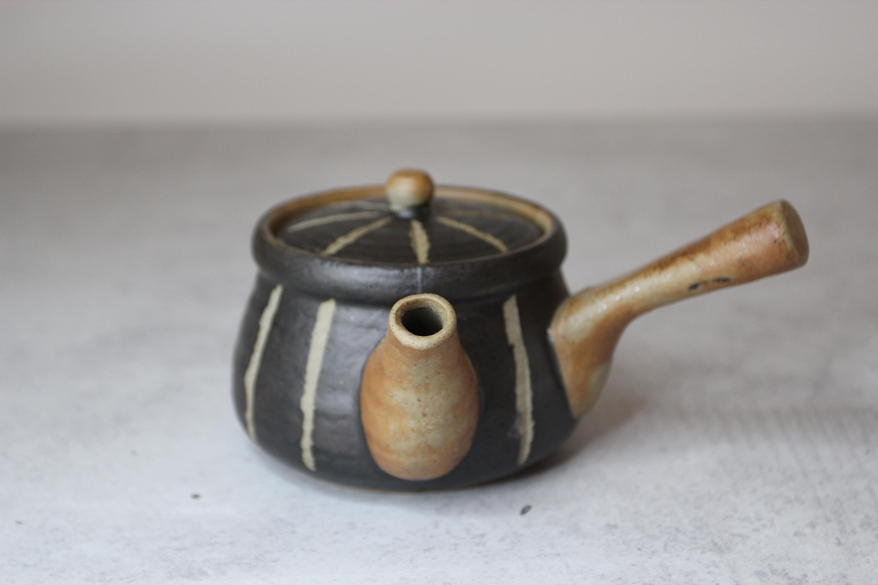 Japanese Teapot | Small Pottery Kyusu | Horitokusa Design | Handmade Ceramic Teapot | Made in Japan