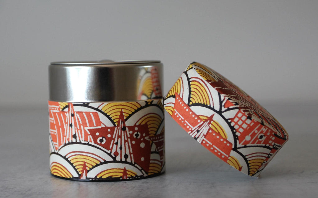 Japanese Washi Tea Canister | Orange Tin Tea Caddy, 100g