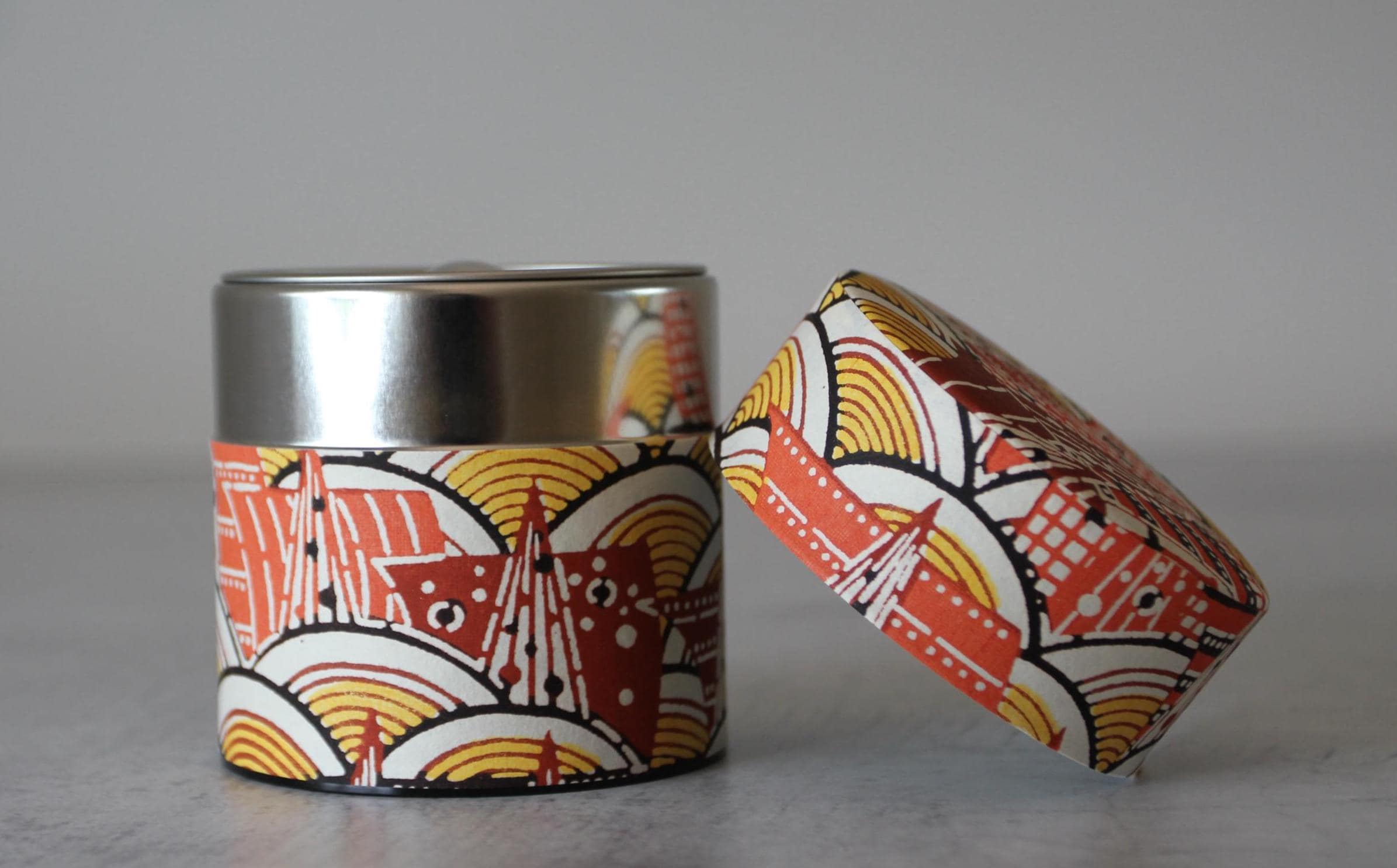 Japanese Washi Tea Canister | Orange Tin Tea Caddy, 100g