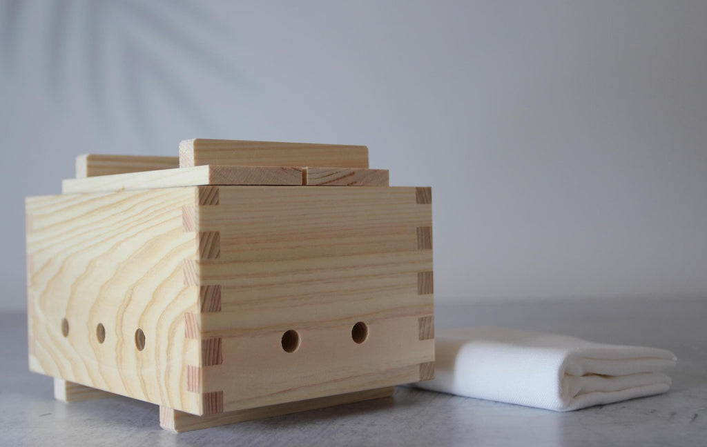 Japanese Tofu Making Kit | Hinoki Wood Tofu Mold with Cotton Cloths | Made in Japan