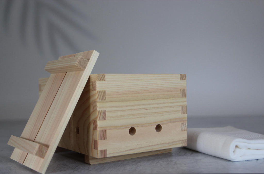 Japanese Tofu Making Kit | Hinoki Wood Tofu Mold with Cotton Cloths | Made in Japan
