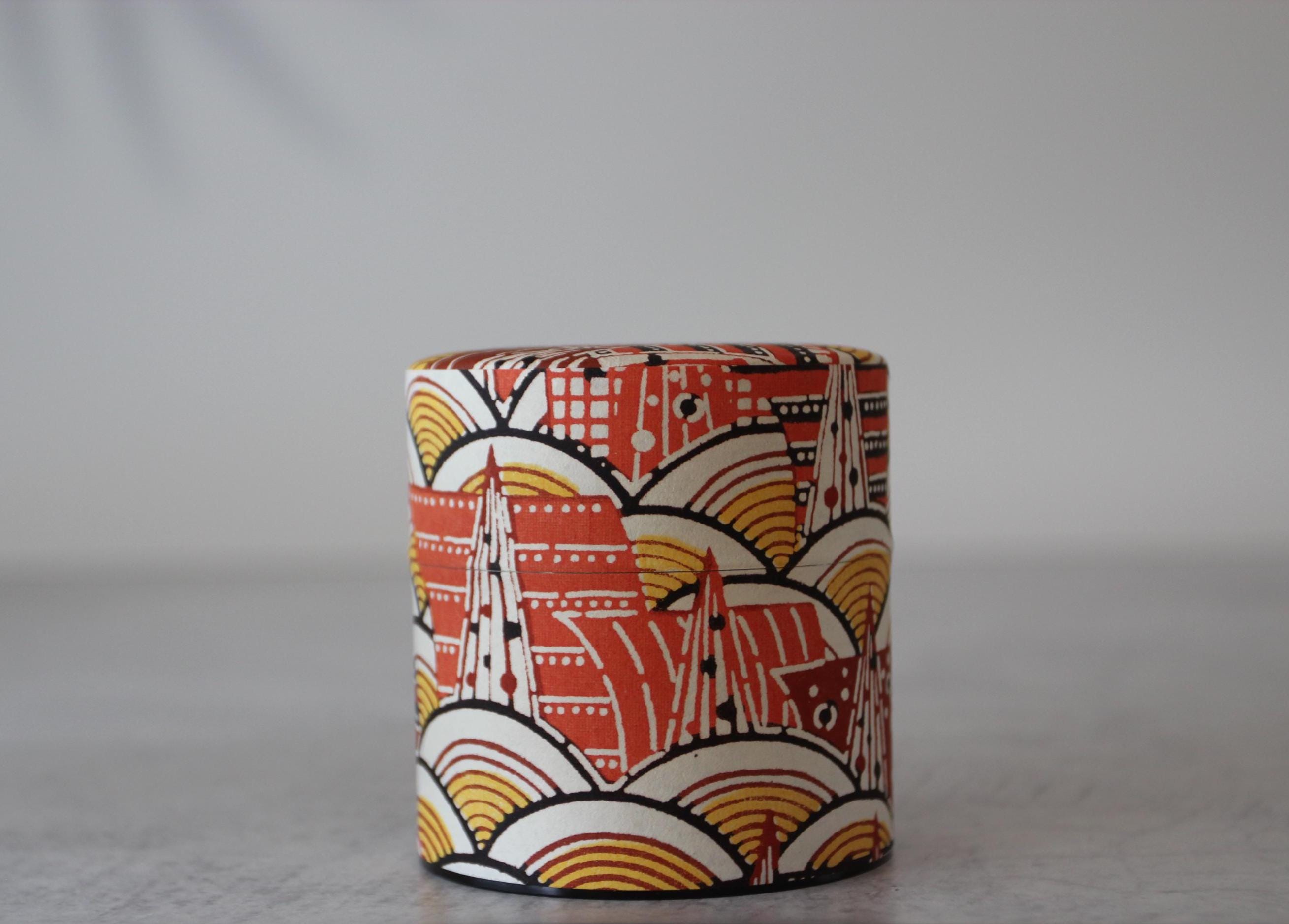 Japanese Washi Tea Canister | Orange Tin Tea Caddy, 100g