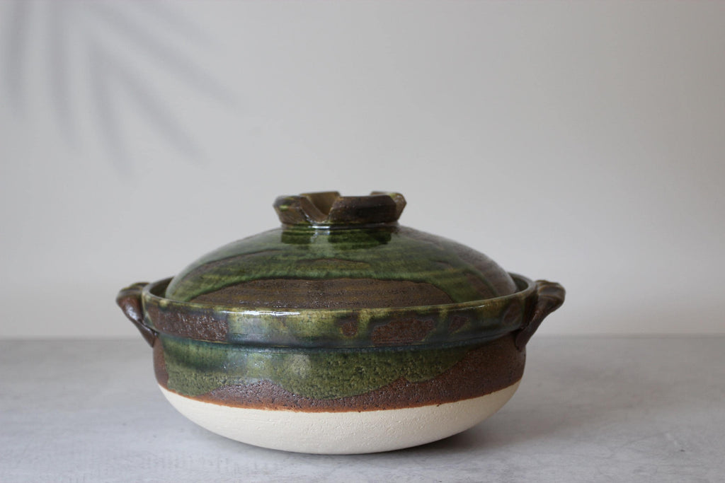 Banko-Yaki Donabe | Japanese Ceramic Hot Pot, Green Glazed Namban