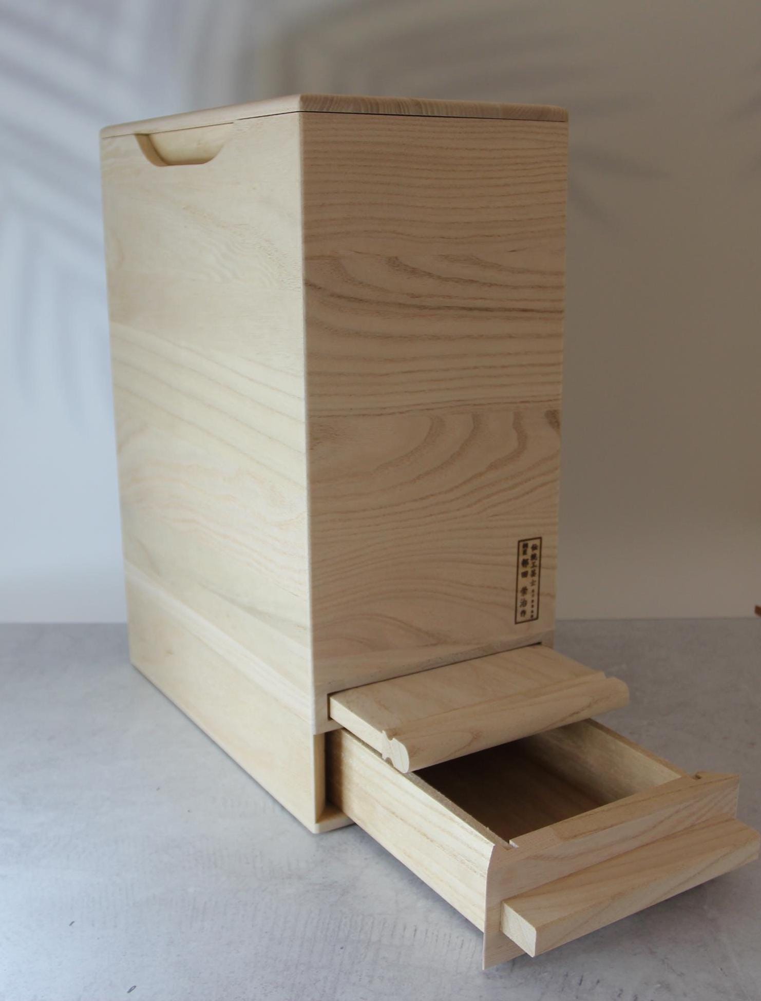 Handmade Paulownia Wood Rice Bin | Japanese Senshu Craft, 10kg