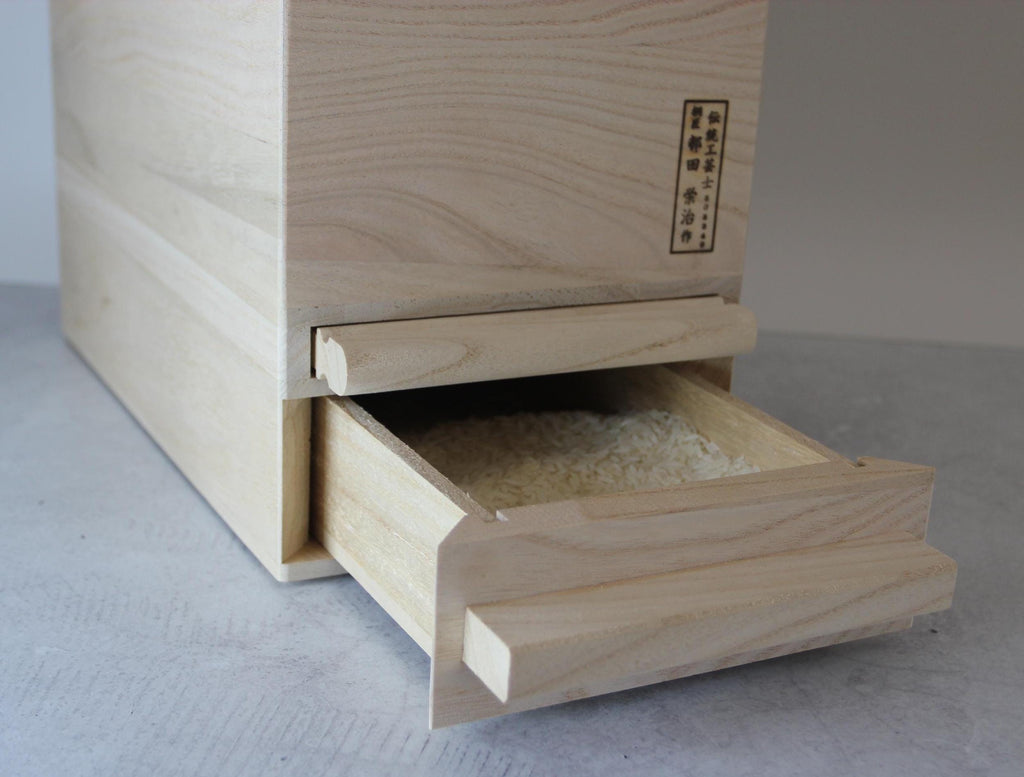 Handmade Paulownia Wood Rice Bin | Japanese Senshu Craft, 10kg