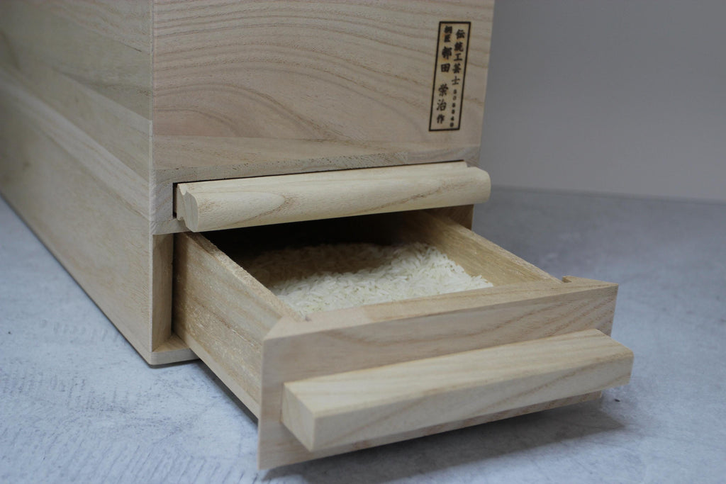 Handmade Paulownia Wood Rice Bin | Japanese Senshu Craft, 10kg
