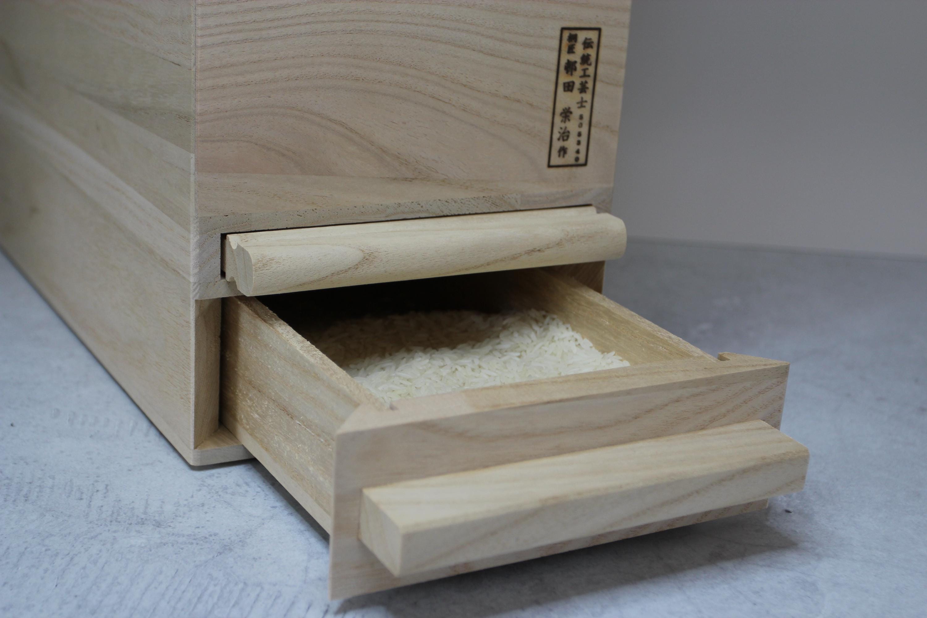 Handmade Paulownia Wood Rice Bin | Japanese Senshu Craft, 10kg