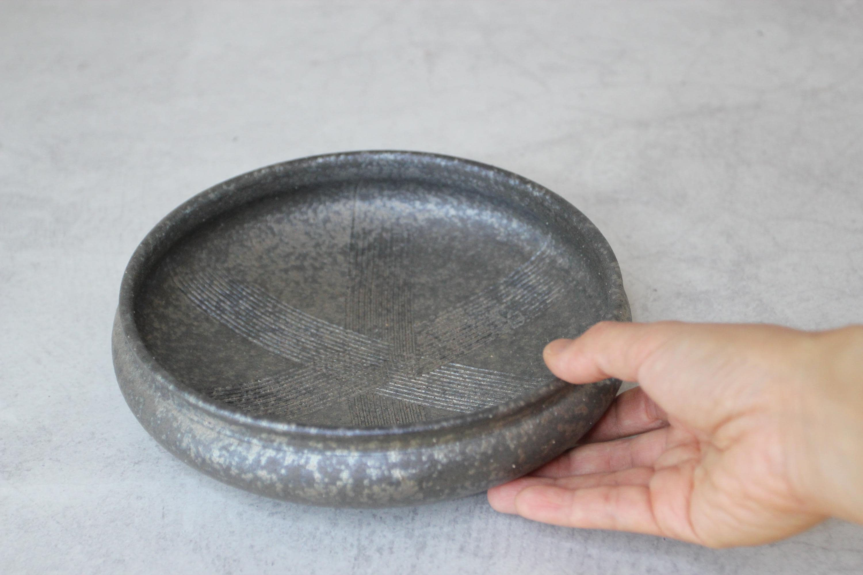 Black Kushime Shigaraki Ware Bowl | Japanese Rustic Pottery