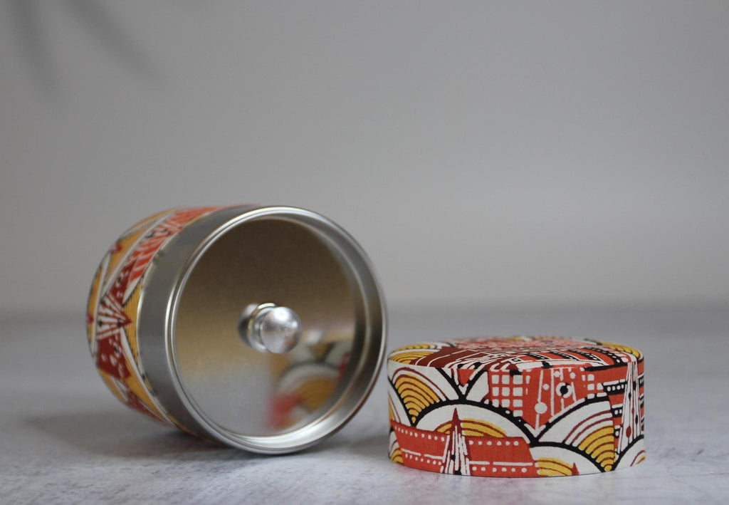 Japanese Washi Tea Canister | Orange Tin Tea Caddy, 100g