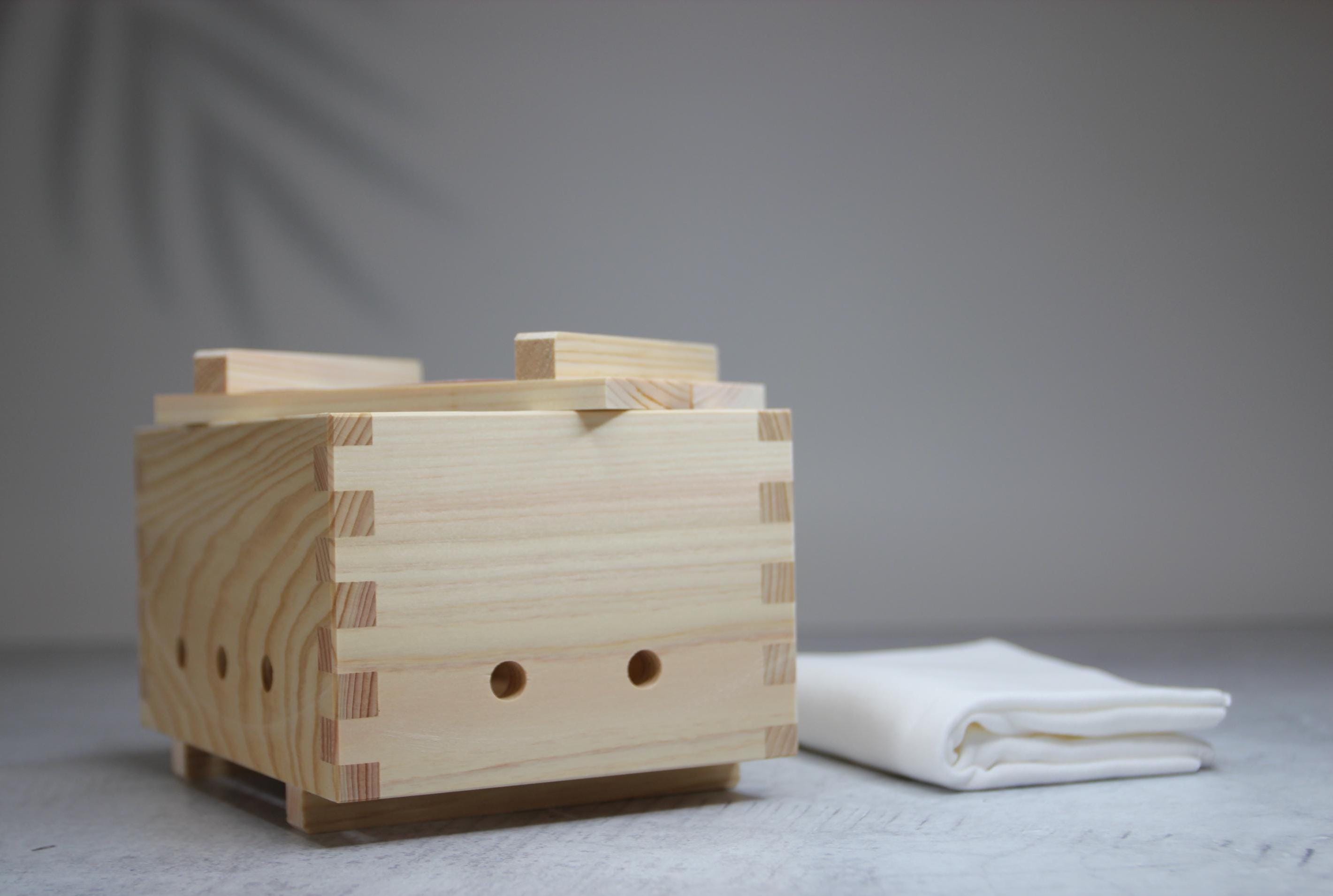 Japanese Tofu Making Kit | Hinoki Wood Tofu Mold with Cotton Cloths | Made in Japan