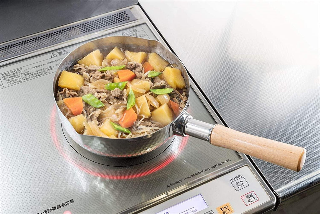 Japanese Yukihira Pot 18cm / 22cm  Hammered Stainless Steel Saucepan with Wooden Handle | Made in Japan | All Stove Compatible Cookware