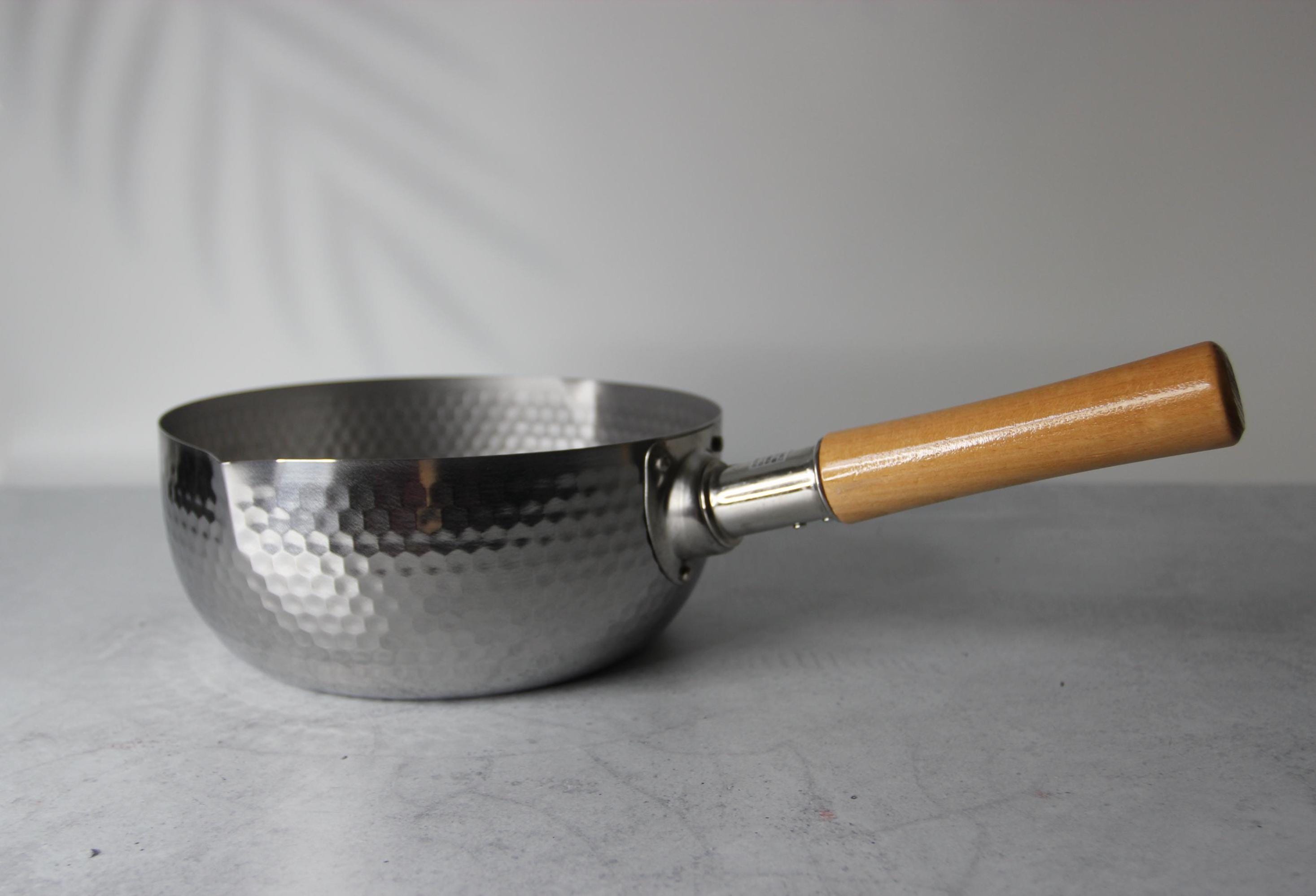 Japanese Yukihira Pot 18cm / 22cm  Hammered Stainless Steel Saucepan with Wooden Handle | Made in Japan | All Stove Compatible Cookware