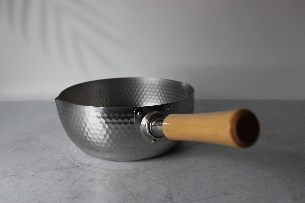 Japanese Yukihira Pot 18cm / 22cm  Hammered Stainless Steel Saucepan with Wooden Handle | Made in Japan | All Stove Compatible Cookware